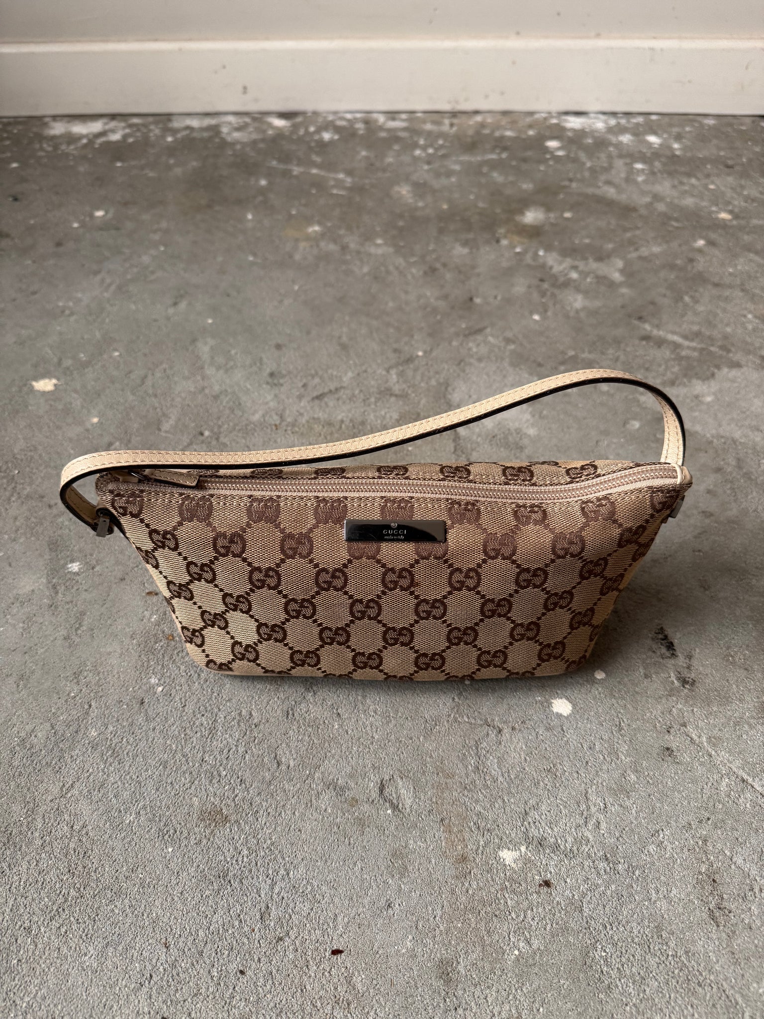 Gucci GG Monogram Pochette Boat Shoulder Bag Beige