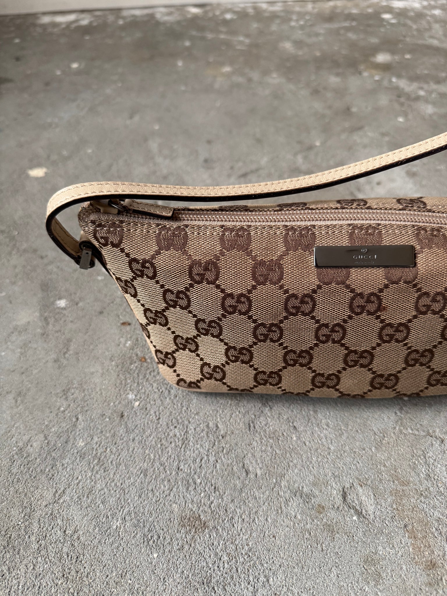 Gucci GG Monogram Pochette Boat Shoulder Bag Beige