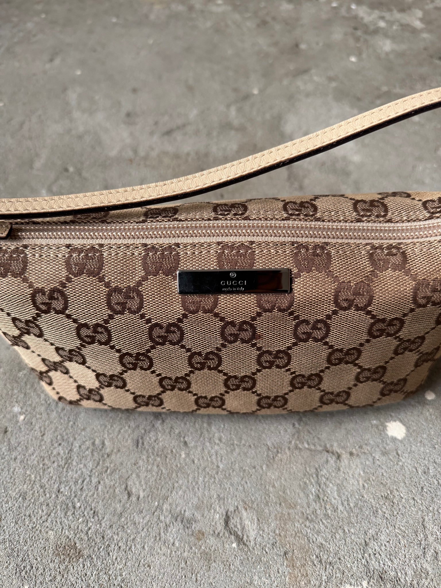 Gucci GG Monogram Pochette Boat Shoulder Bag Beige