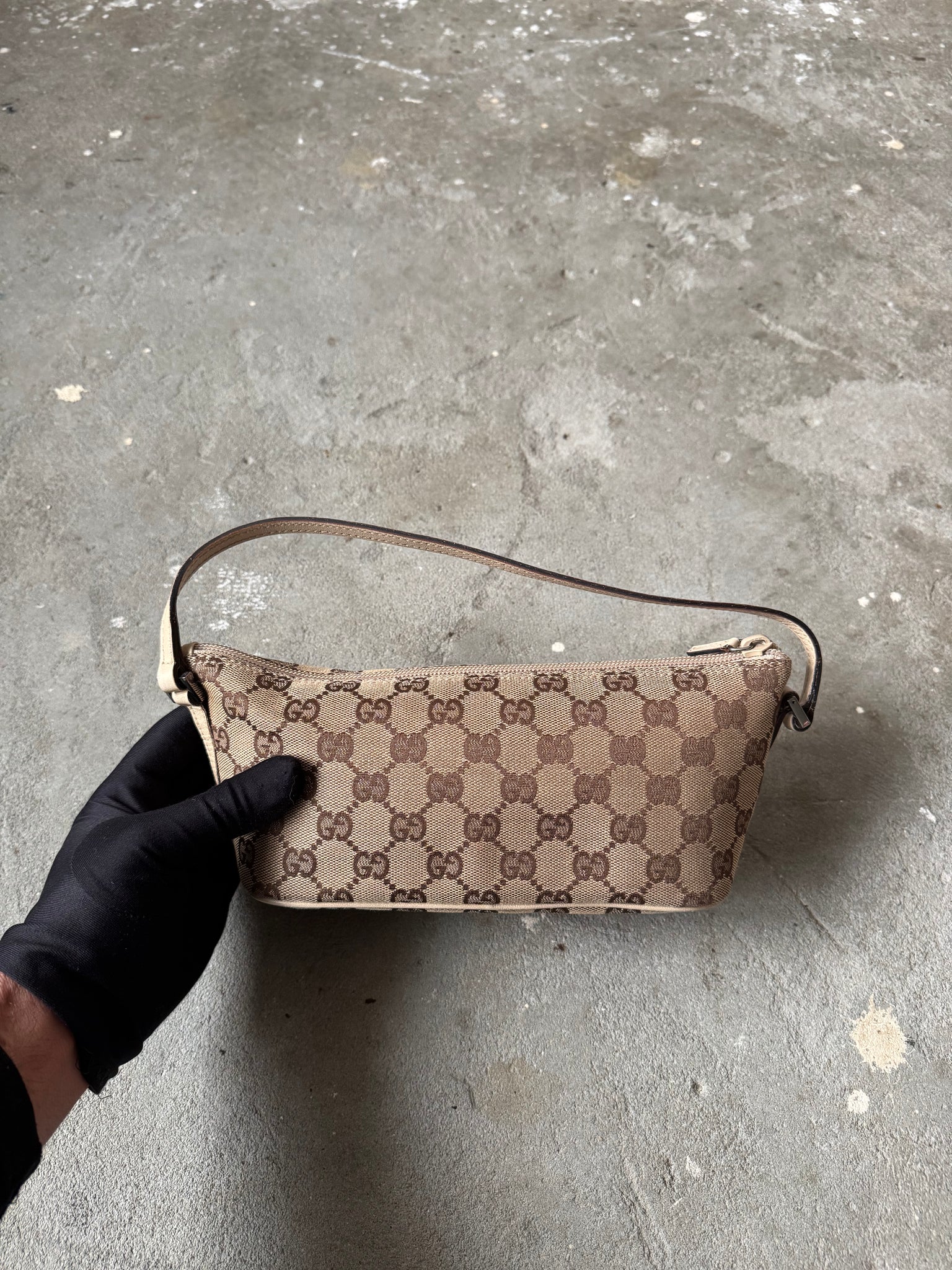 Gucci GG Monogram Pochette Boat Shoulder Bag Beige