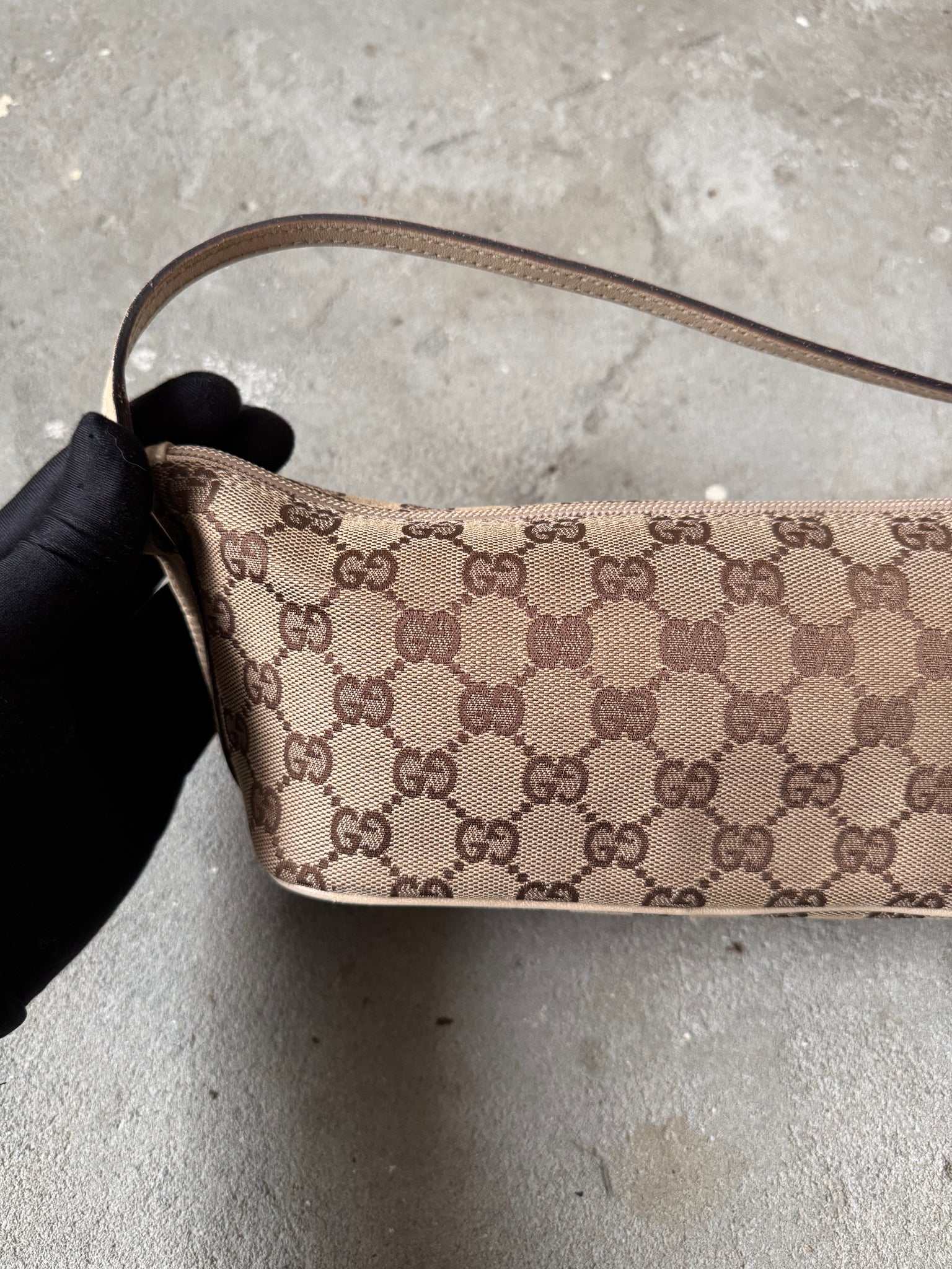 Gucci GG Monogram Pochette Boat Shoulder Bag Beige