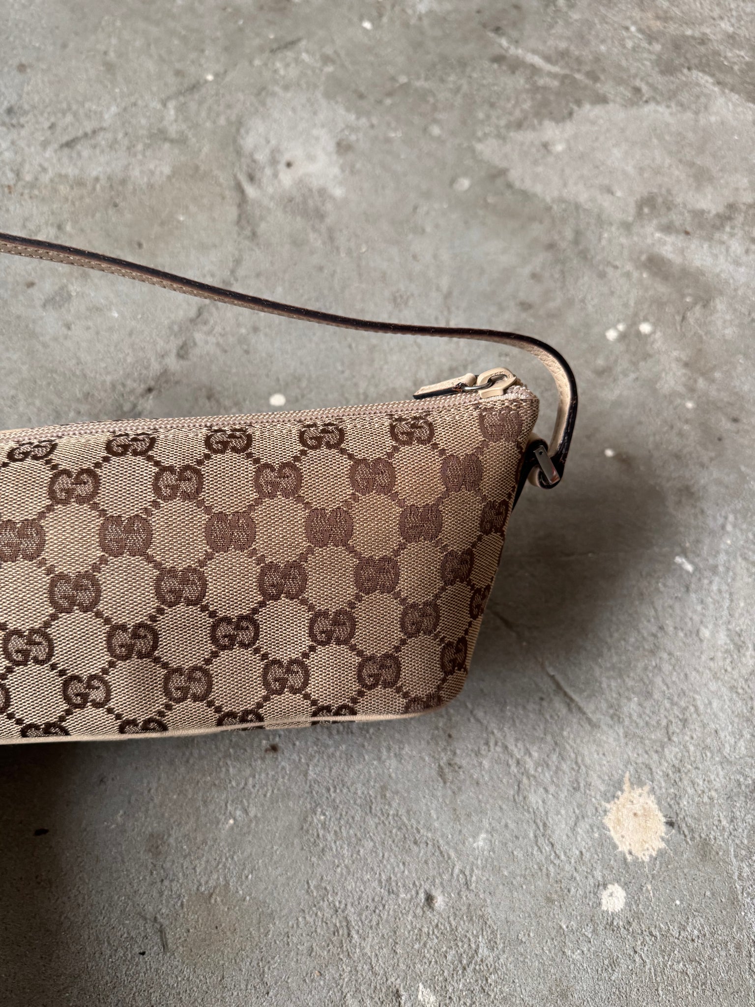Gucci GG Monogram Pochette Boat Shoulder Bag Beige