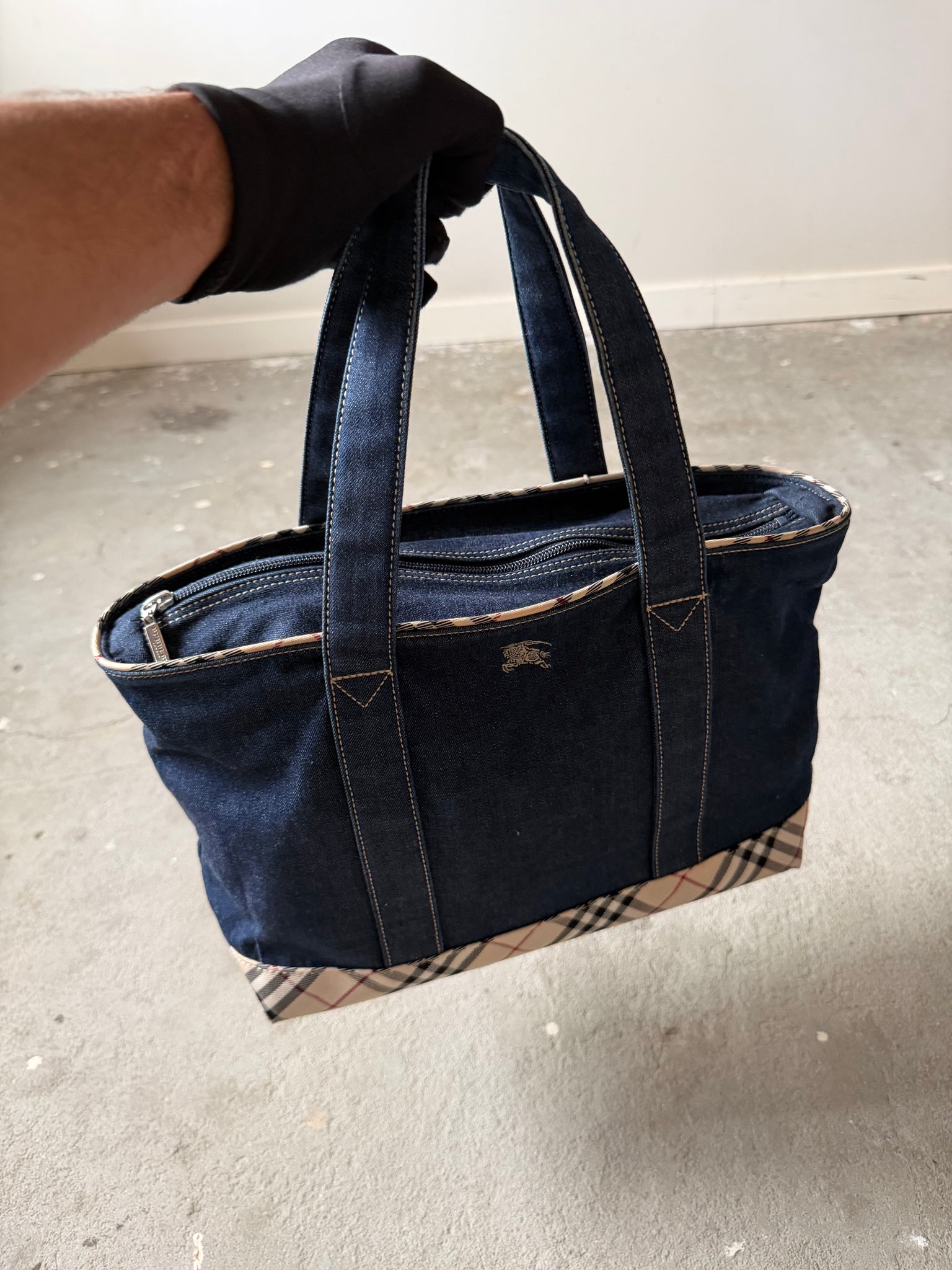 Burberry Nova Check Nova Denim Shoulder Bag Navy