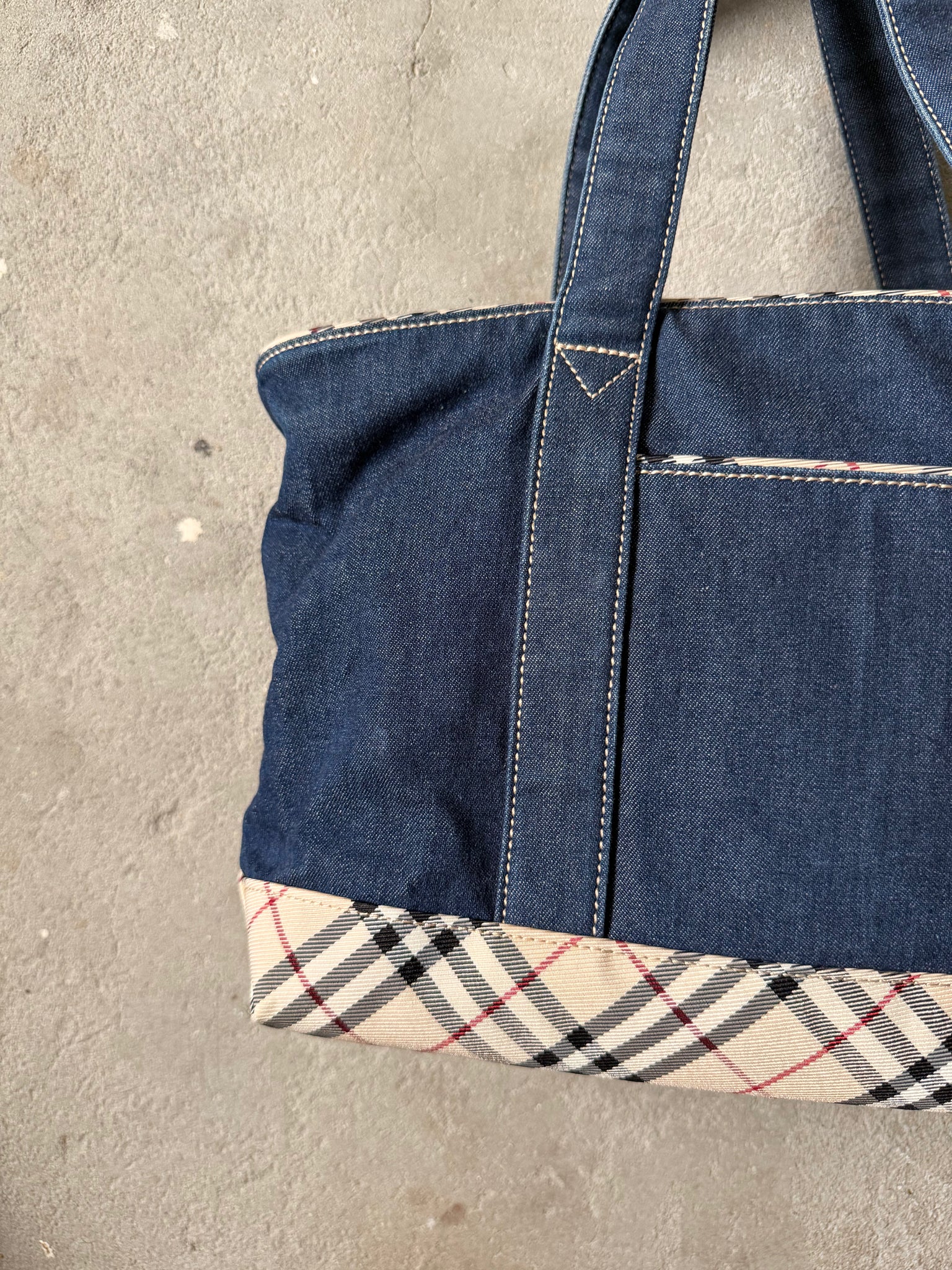 Burberry Nova Check Nova Denim Shoulder Bag Navy