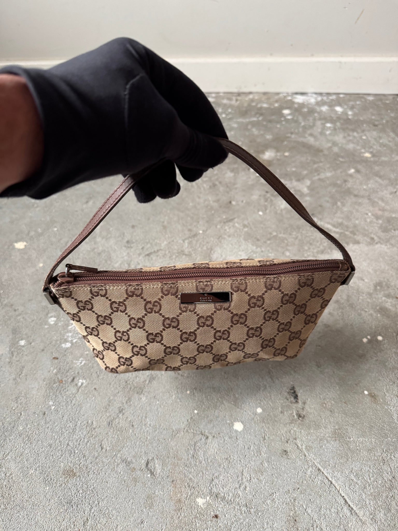 Gucci GG Monogram Pochette Boat Shoulder Bag Beige
