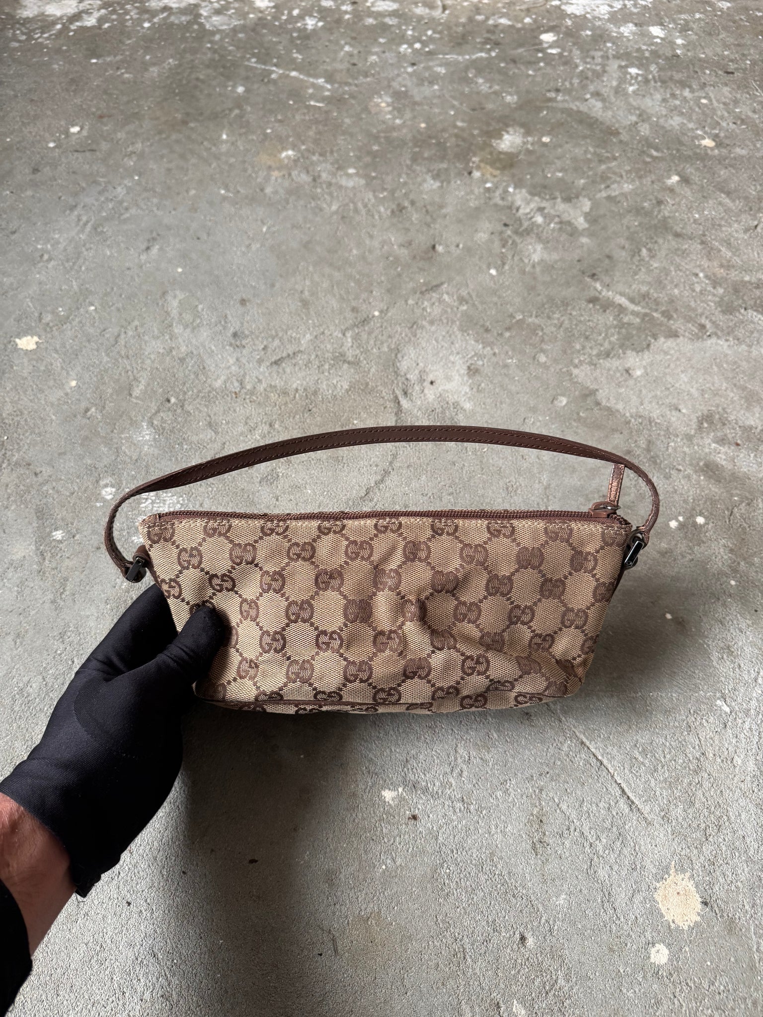 Gucci GG Monogram Pochette Boat Shoulder Bag Beige