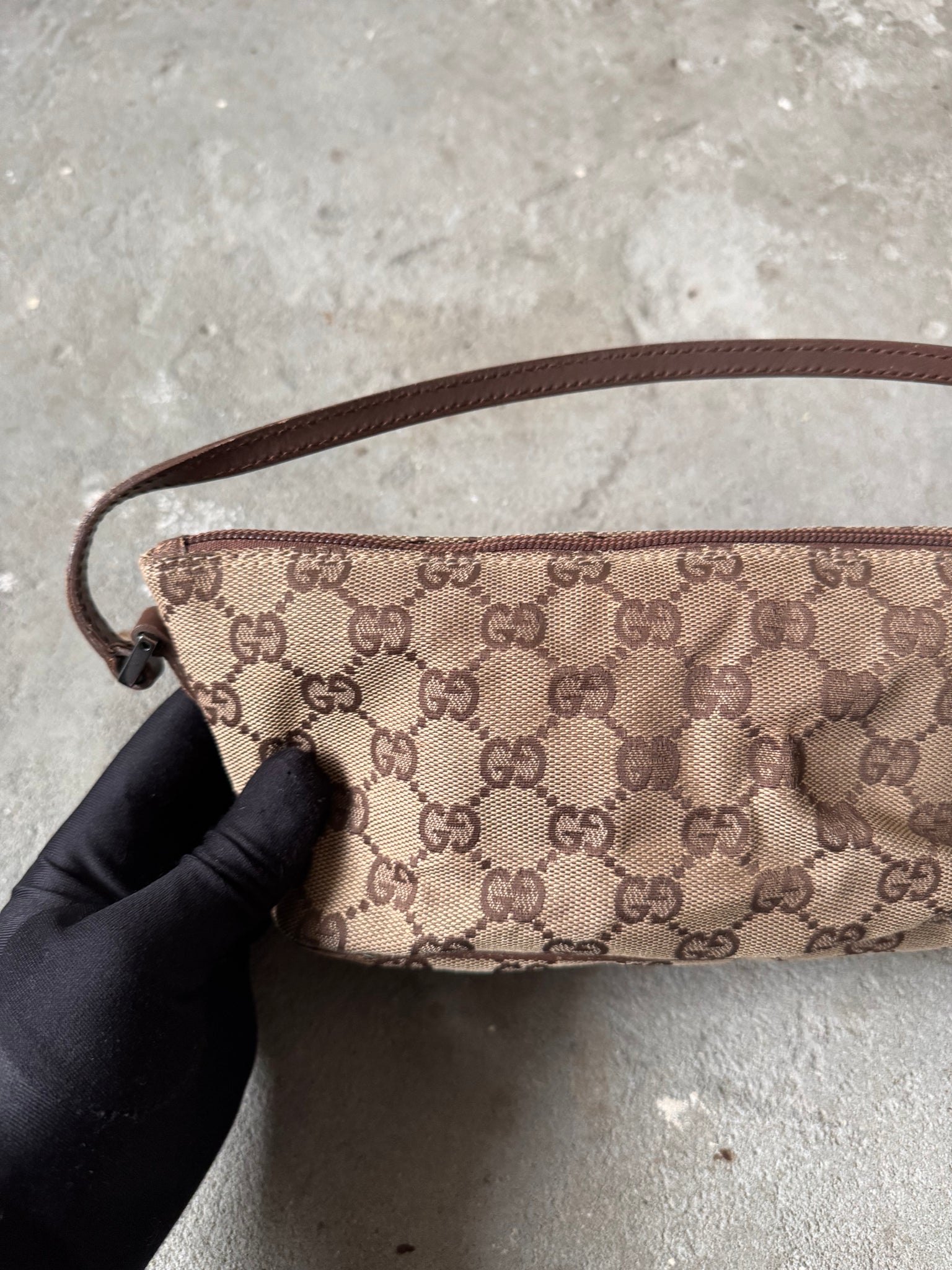 Gucci GG Monogram Pochette Boat Shoulder Bag Beige