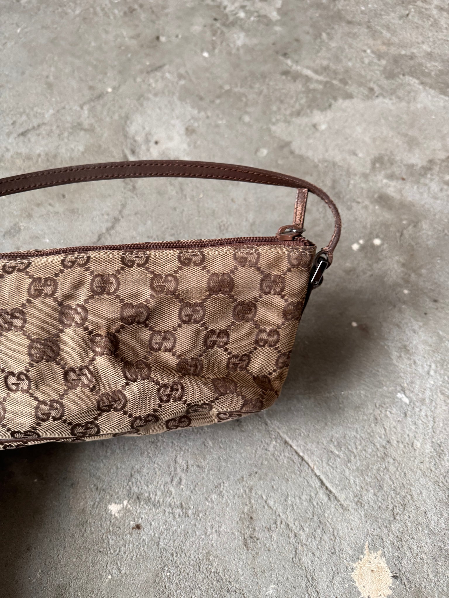Gucci GG Monogram Pochette Boat Shoulder Bag Beige
