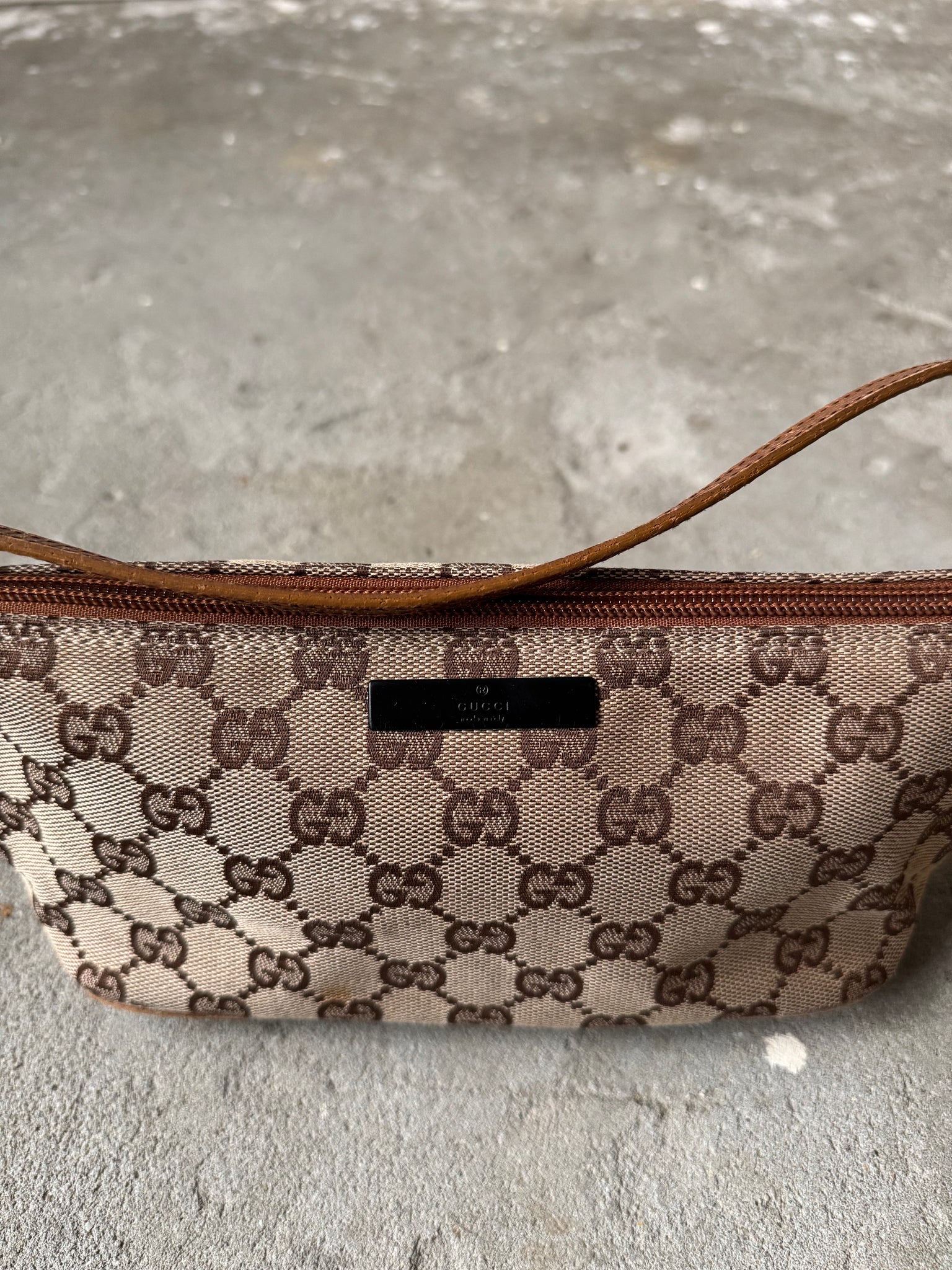 Gucci GG Monogram Pochette Boat Shoulder Bag Beige