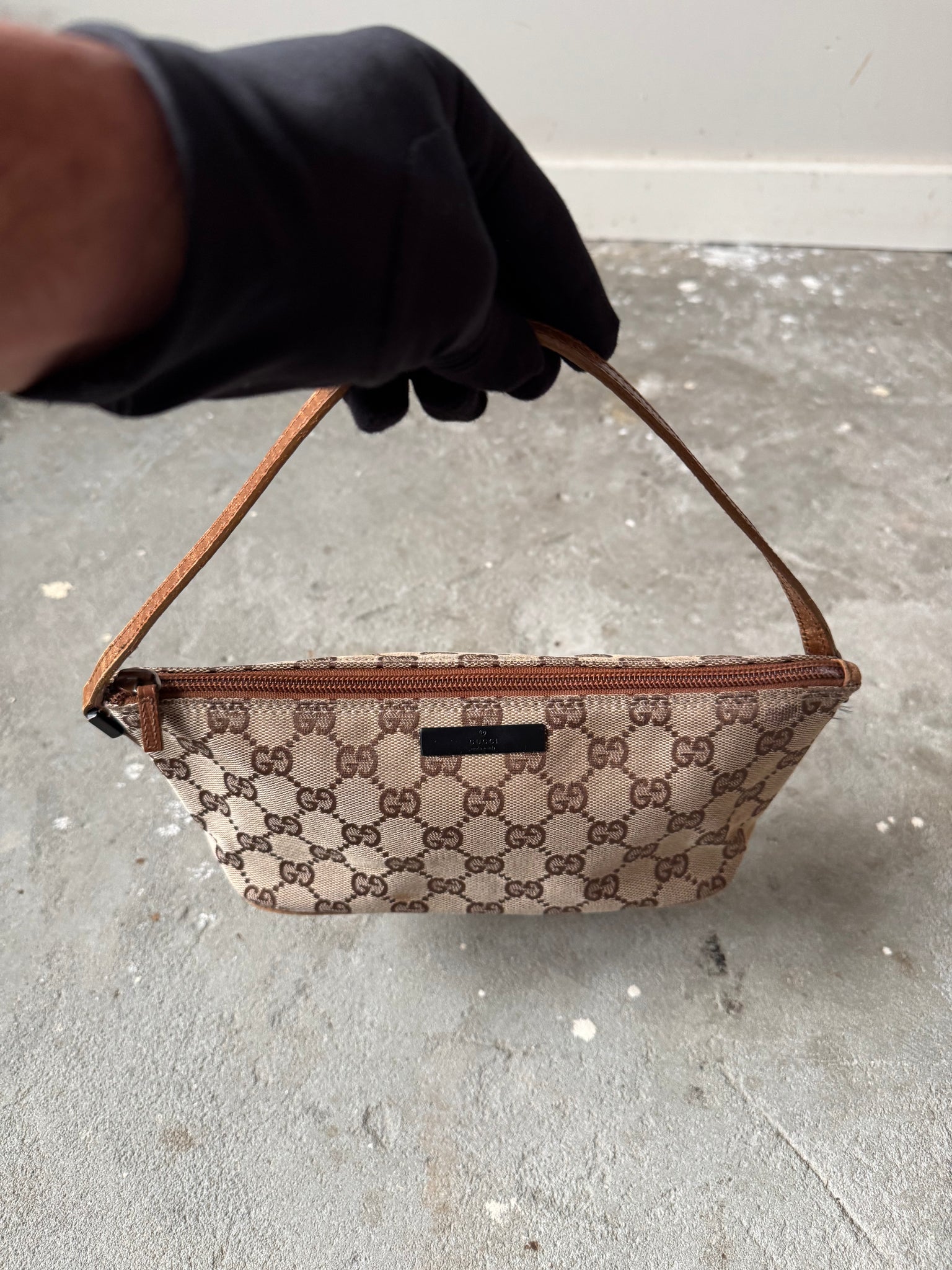 Gucci GG Monogram Pochette Boat Shoulder Bag Beige