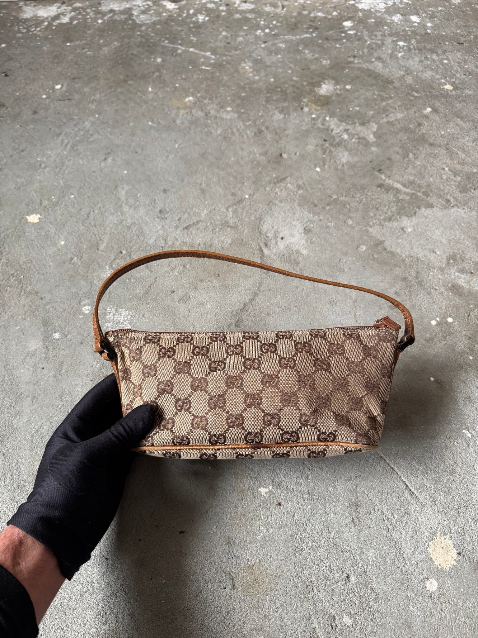 Gucci GG Monogram Pochette Boat Shoulder Bag Beige