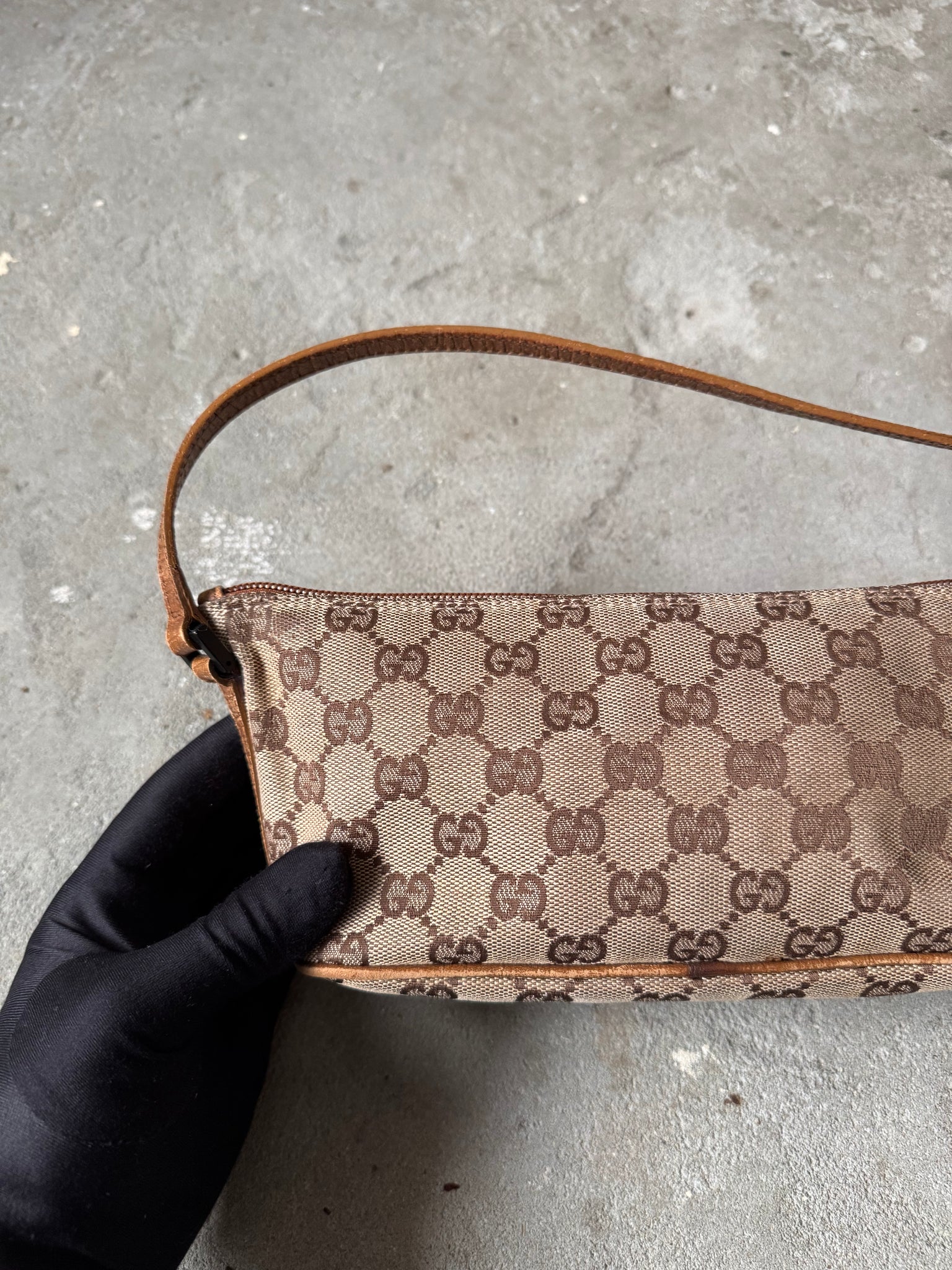 Gucci GG Monogram Pochette Boat Shoulder Bag Beige