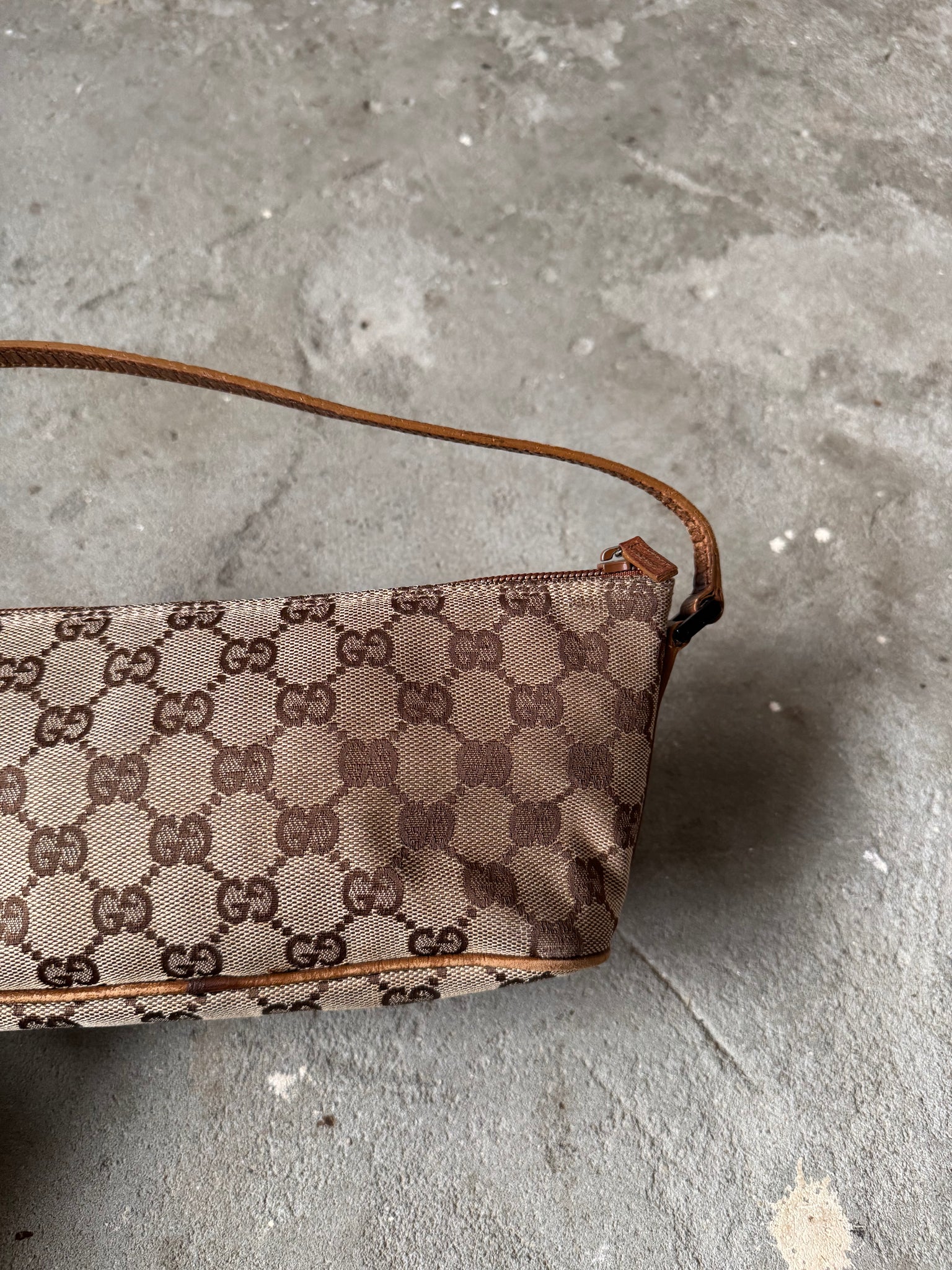 Gucci GG Monogram Pochette Boat Shoulder Bag Beige
