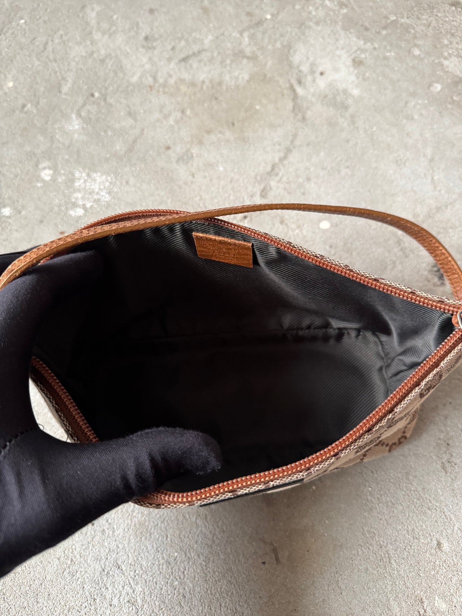 Gucci GG Monogram Pochette Boat Shoulder Bag Beige