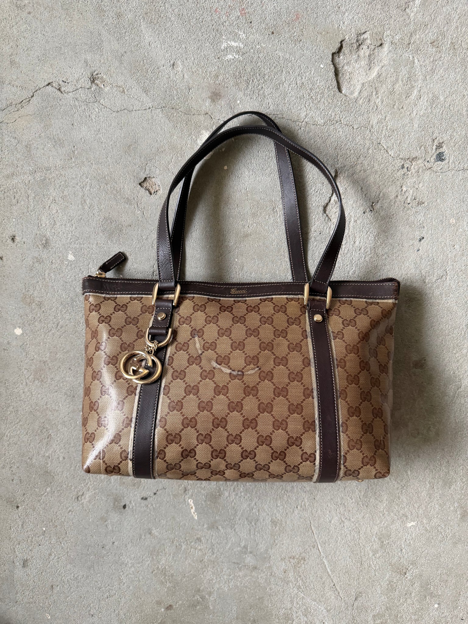 Gucci GG Monogram Crystal Abbey Shoulder Bag Beige/Brown