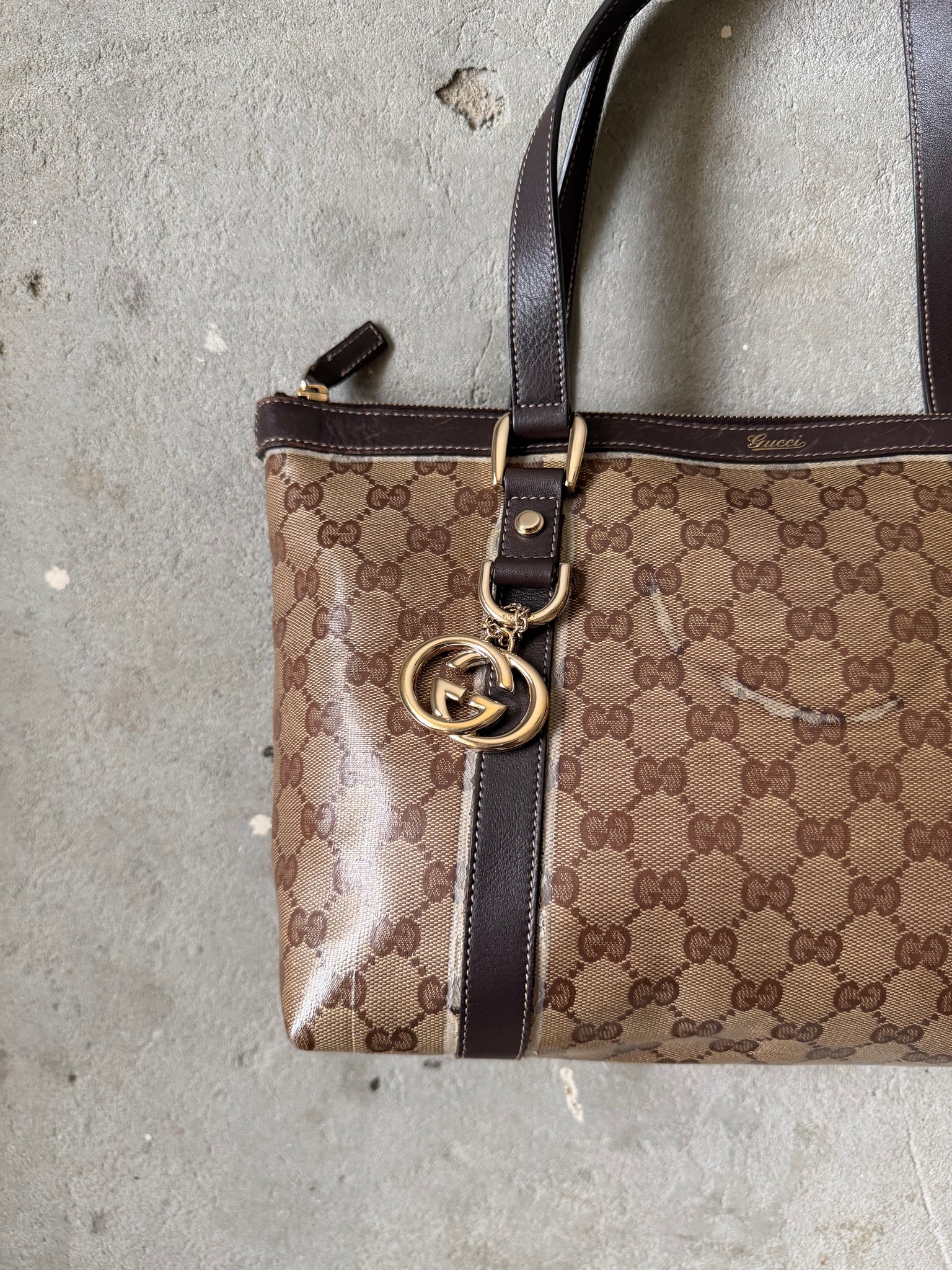 Gucci GG Monogram Crystal Abbey Shoulder Bag Beige/Brown