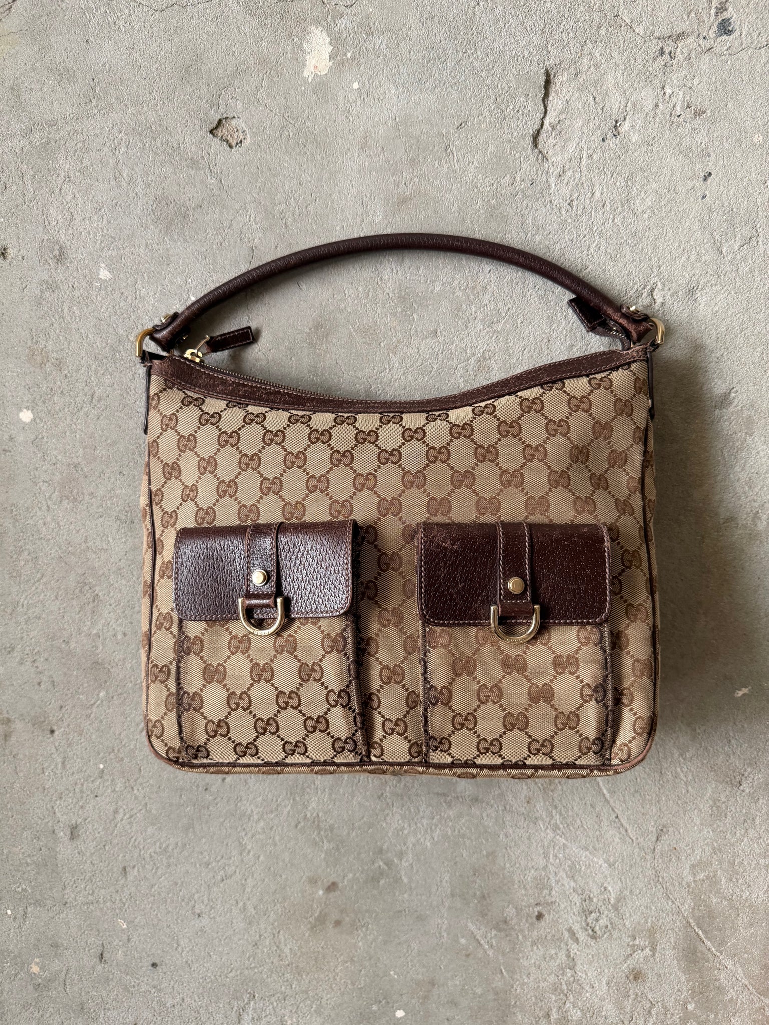 Gucci GG Monogram Hobo Shoulder Bag Beige/Brown