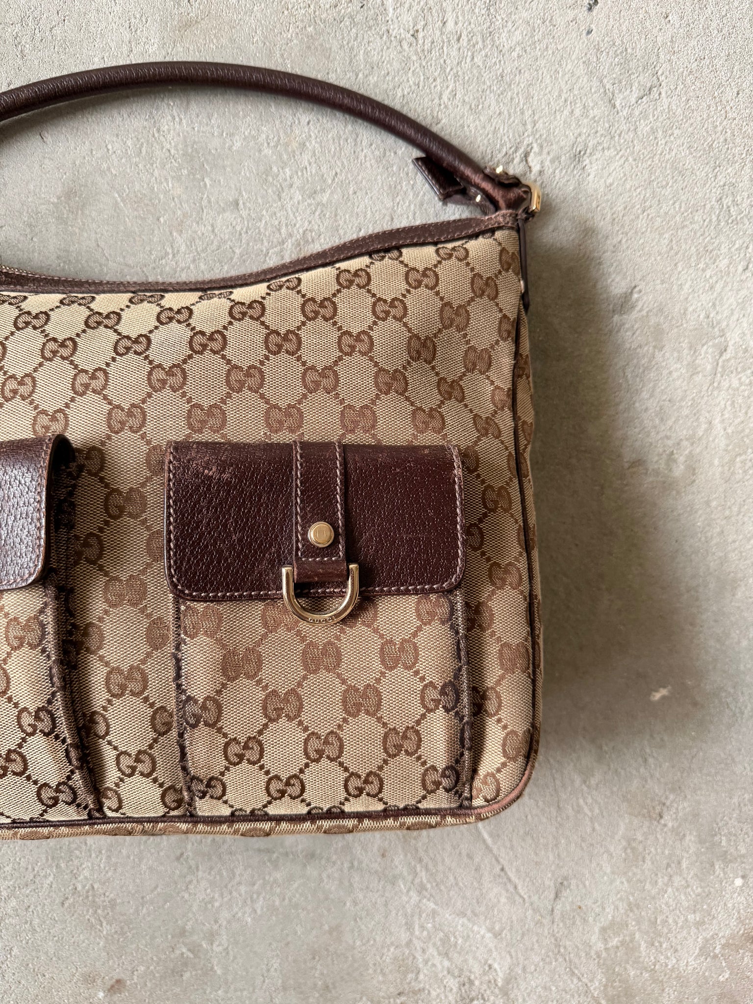 Gucci GG Monogram Hobo Shoulder Bag Beige/Brown