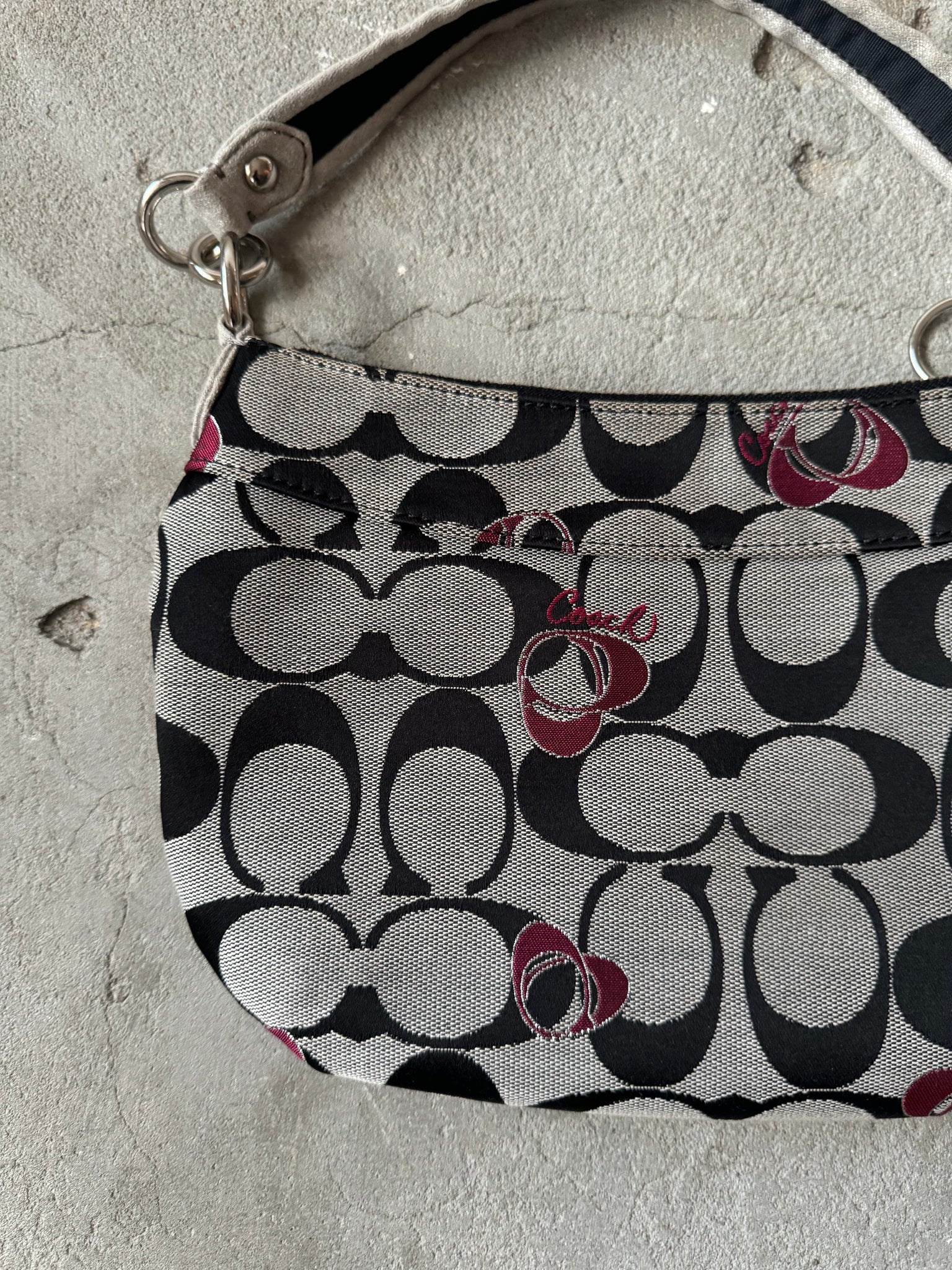 Coach Signature Embroidered Hearts Shoulder Bag Black/Grey