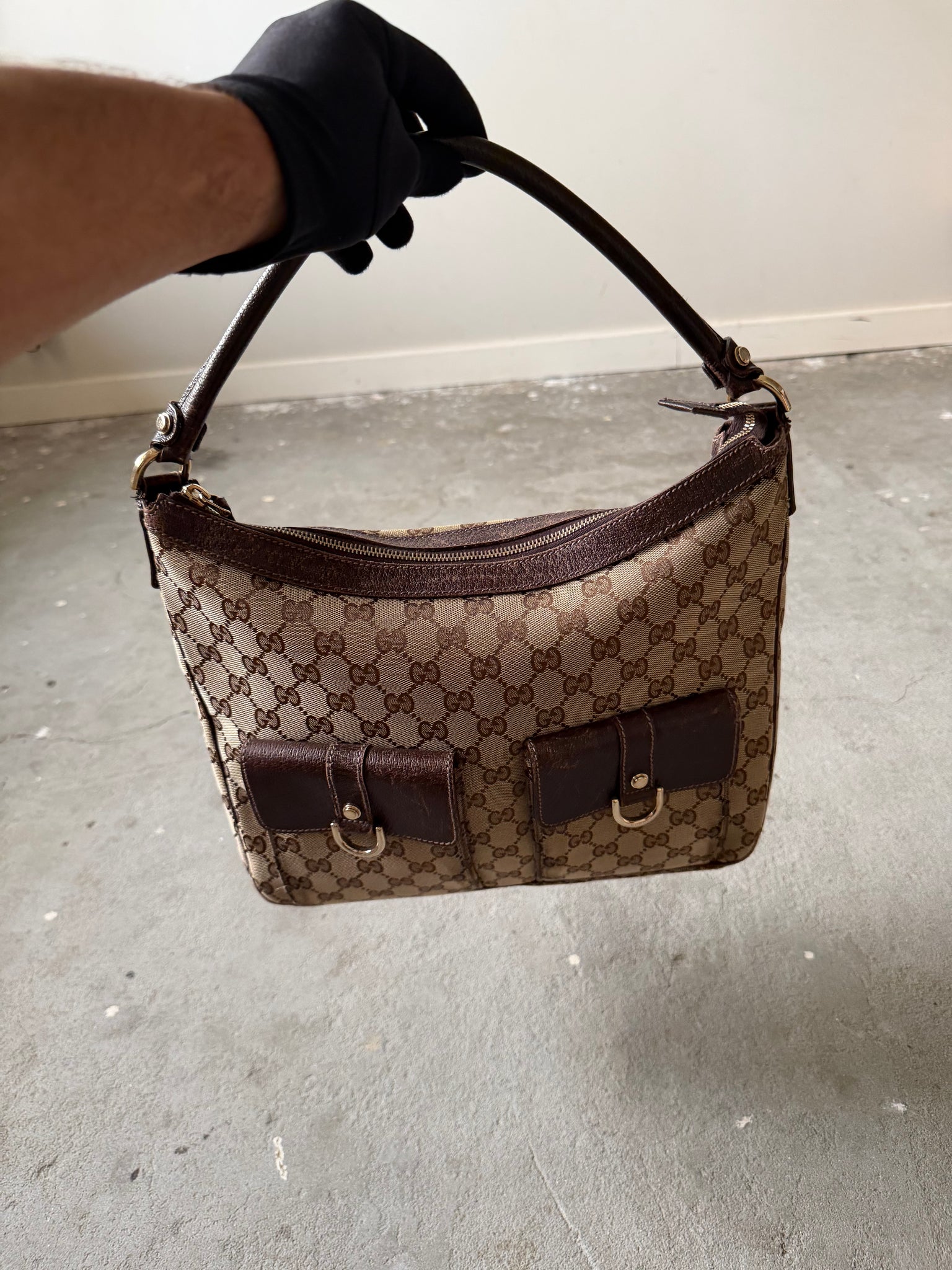 Gucci GG Monogram Hobo Shoulder Bag Beige/Brown
