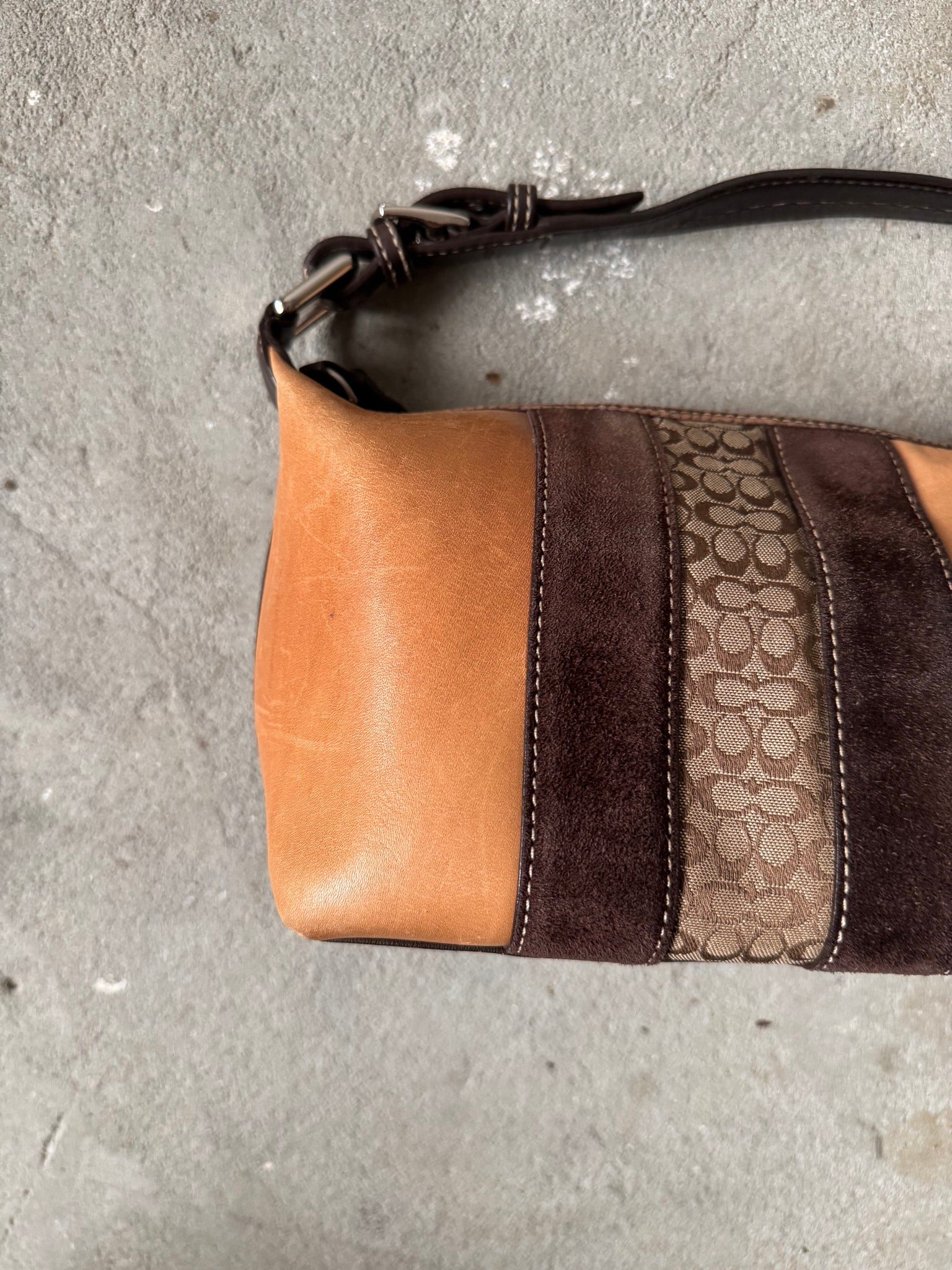 Coach Mini Hobo Stripe Pattern Shoulder Bag Brown/Beige