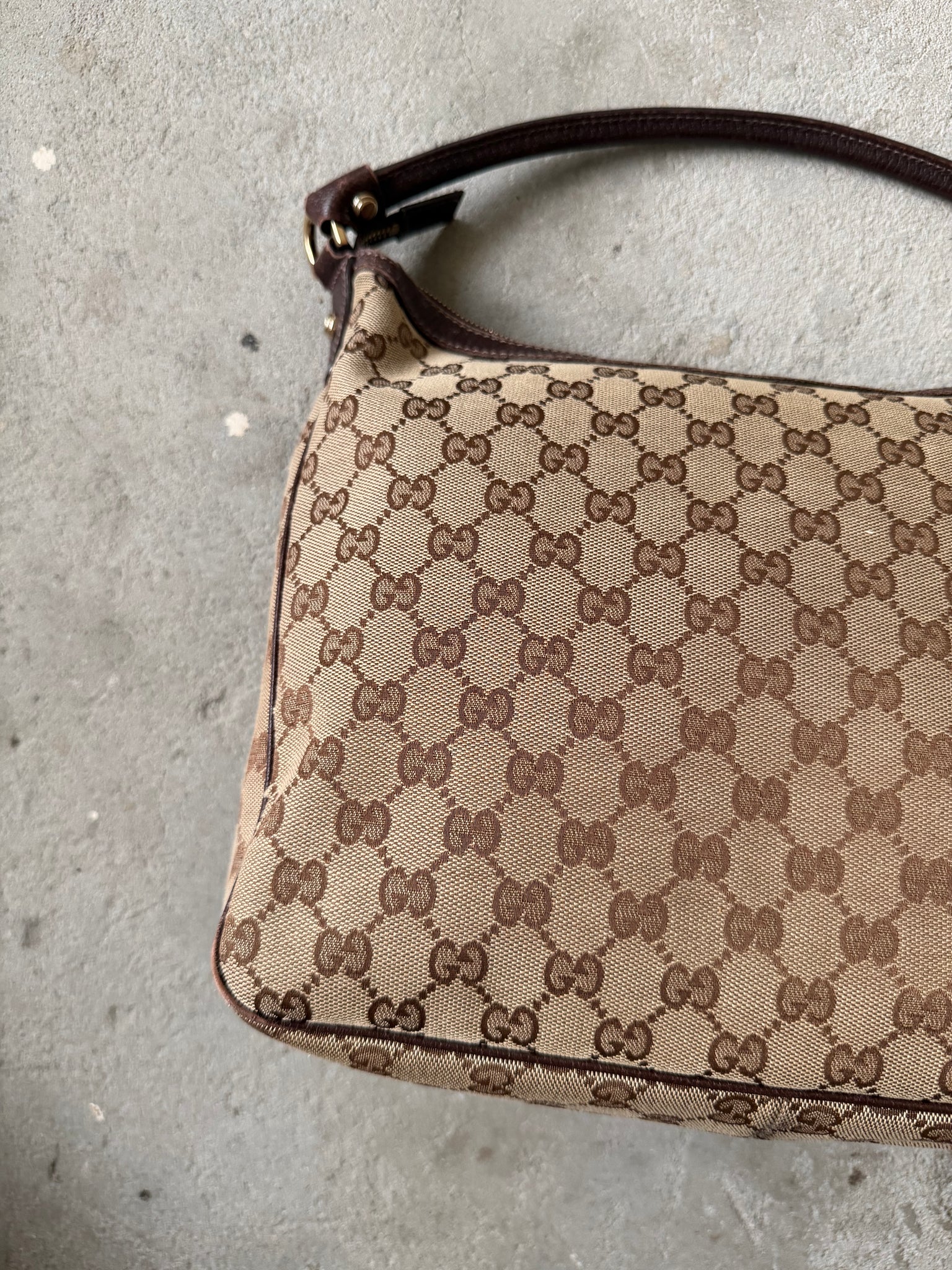 Gucci GG Monogram Hobo Shoulder Bag Beige/Brown