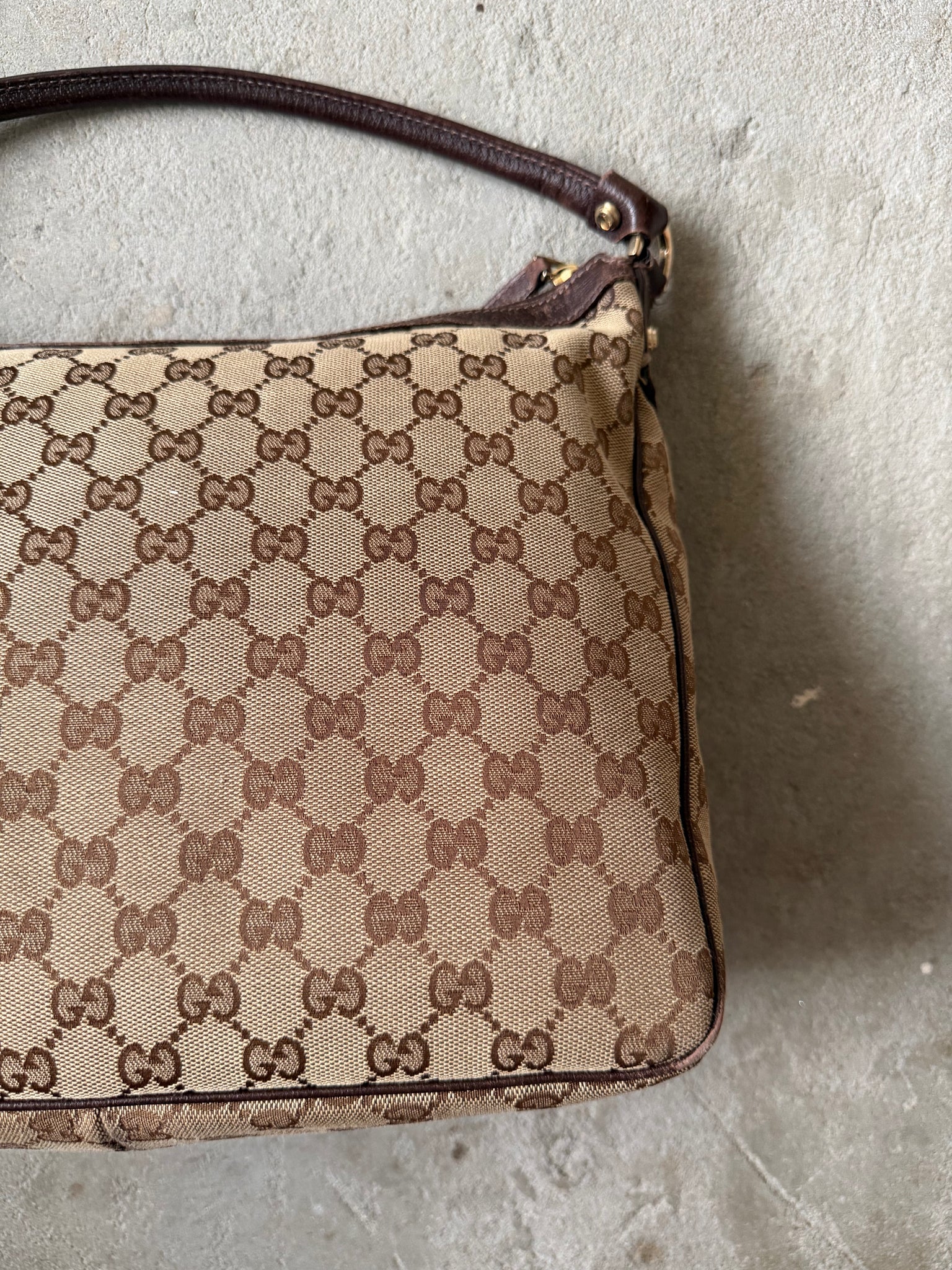 Gucci GG Monogram Hobo Shoulder Bag Beige/Brown