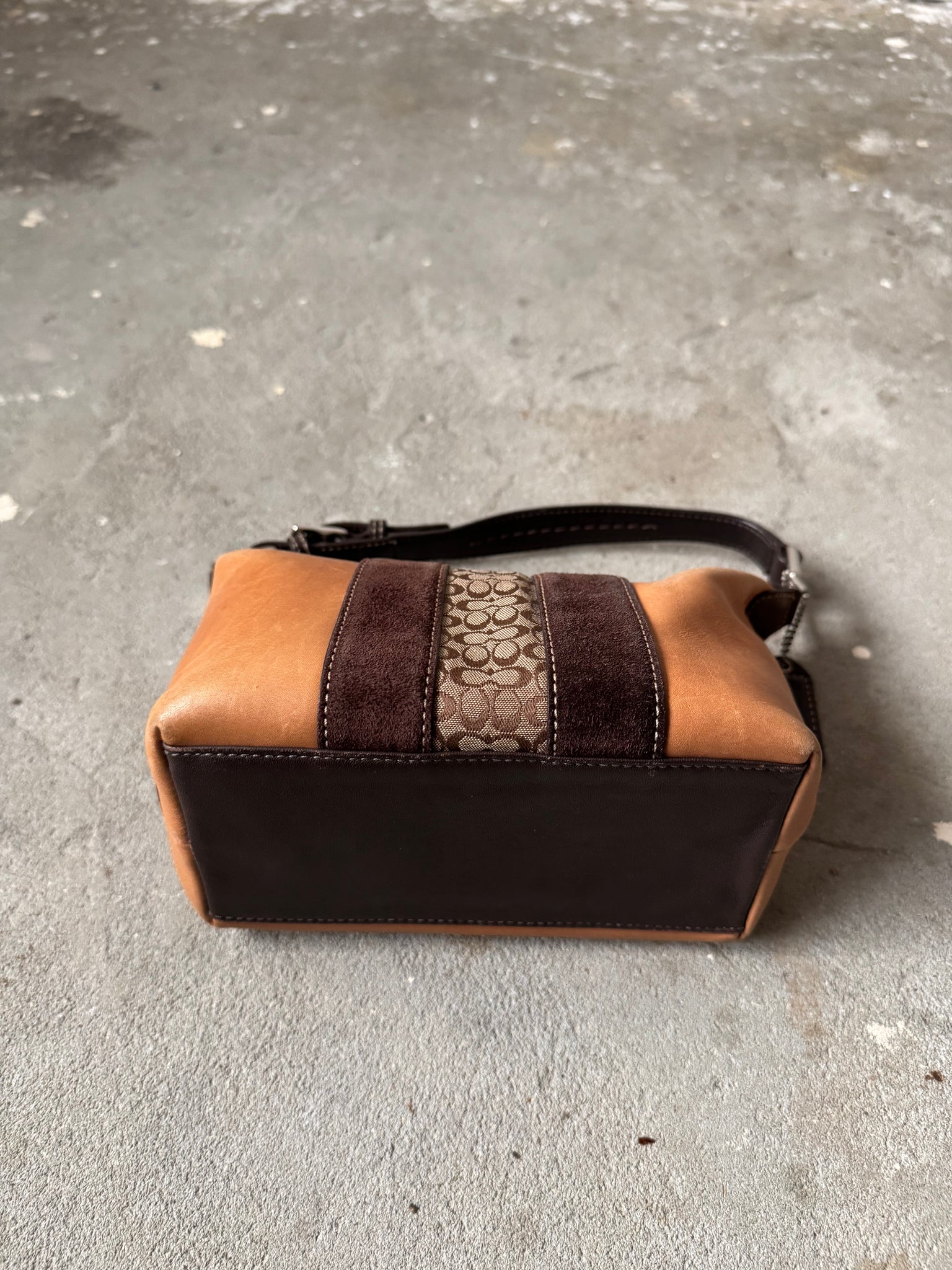 Coach Mini Hobo Stripe Pattern Shoulder Bag Brown/Beige