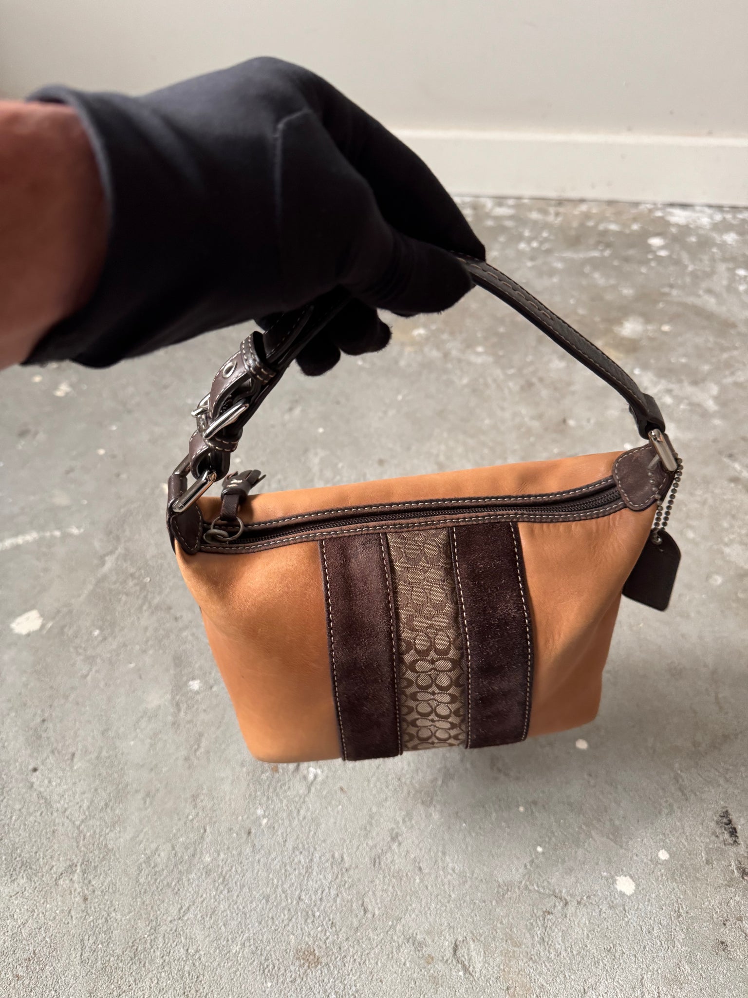 Coach Mini Hobo Stripe Pattern Shoulder Bag Brown/Beige