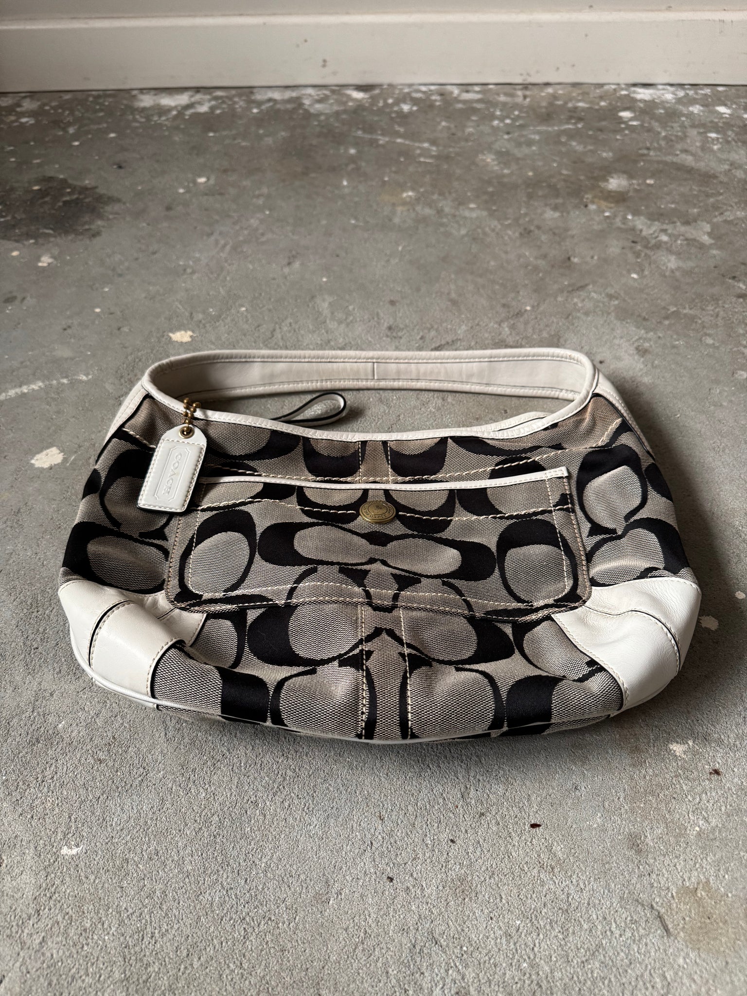 Coach Signature Ergo Hobo Shoulder Bag Grey/White