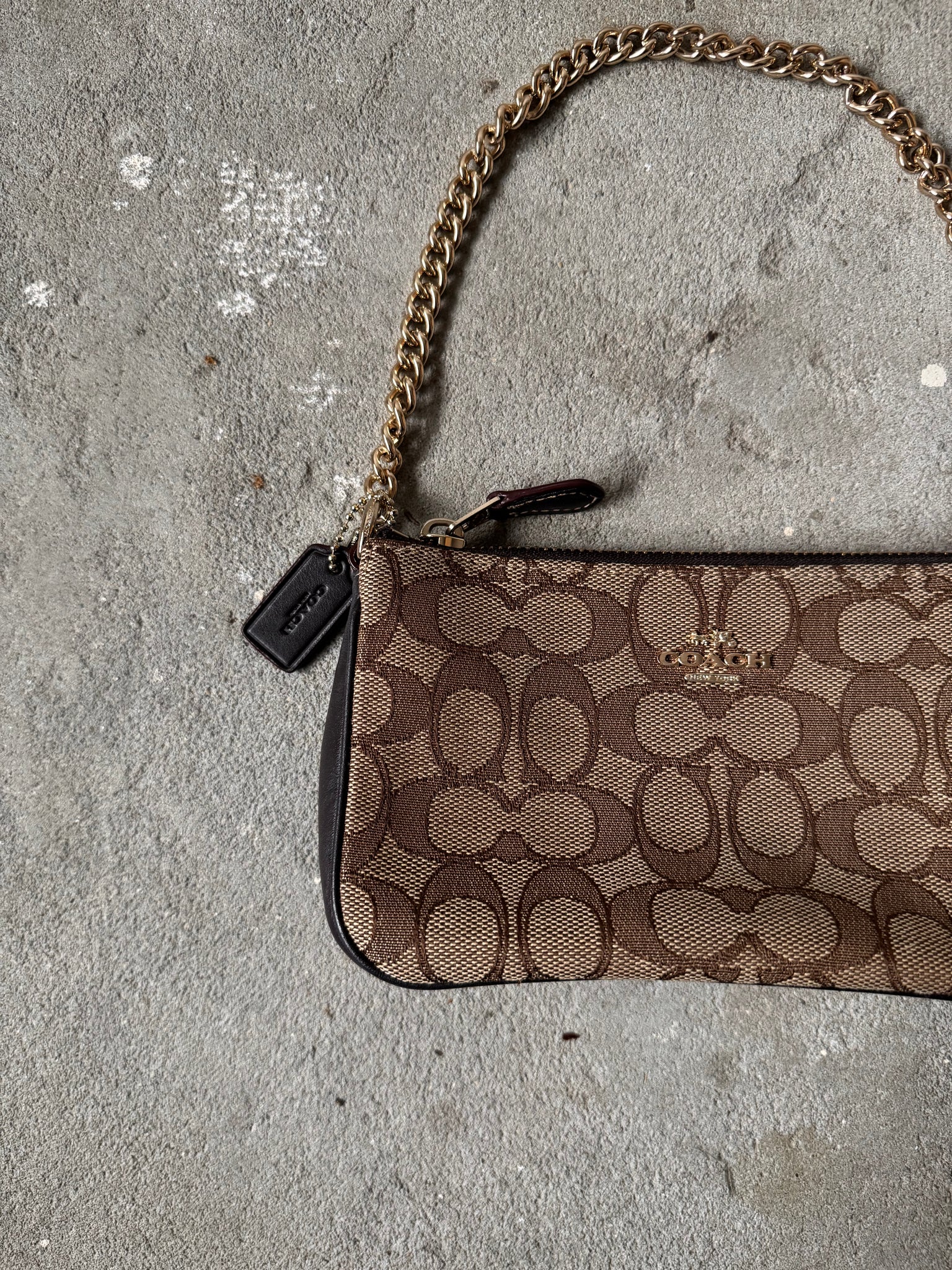 Coach Signature Mini Chain Shoulder Bag Beige/Black