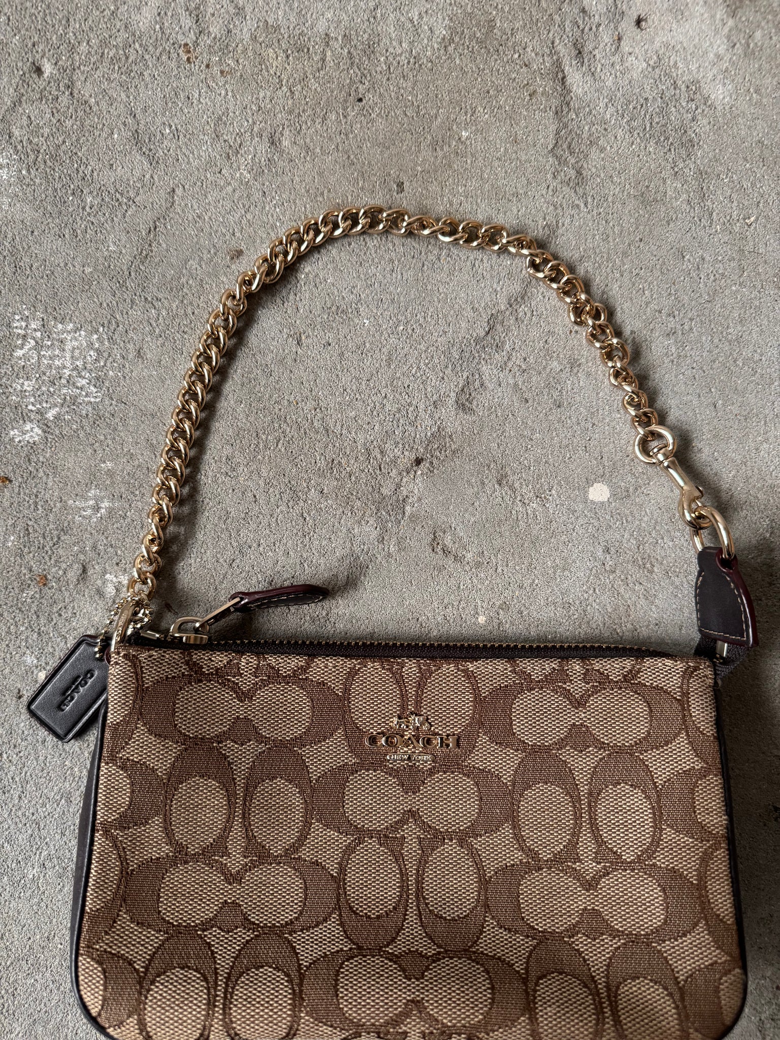 Coach Signature Mini Chain Shoulder Bag Beige/Black