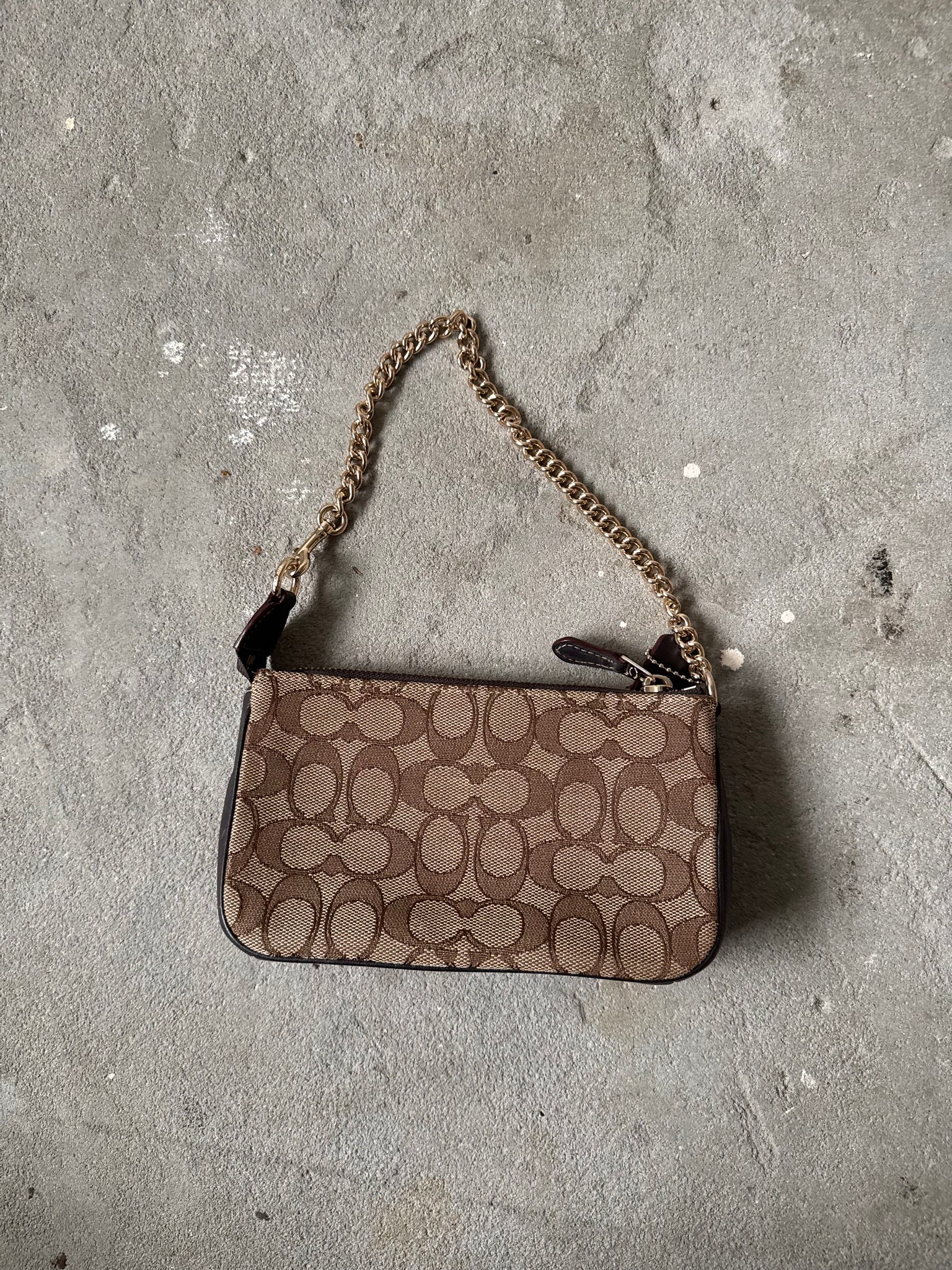 Coach Signature Mini Chain Shoulder Bag Beige/Black