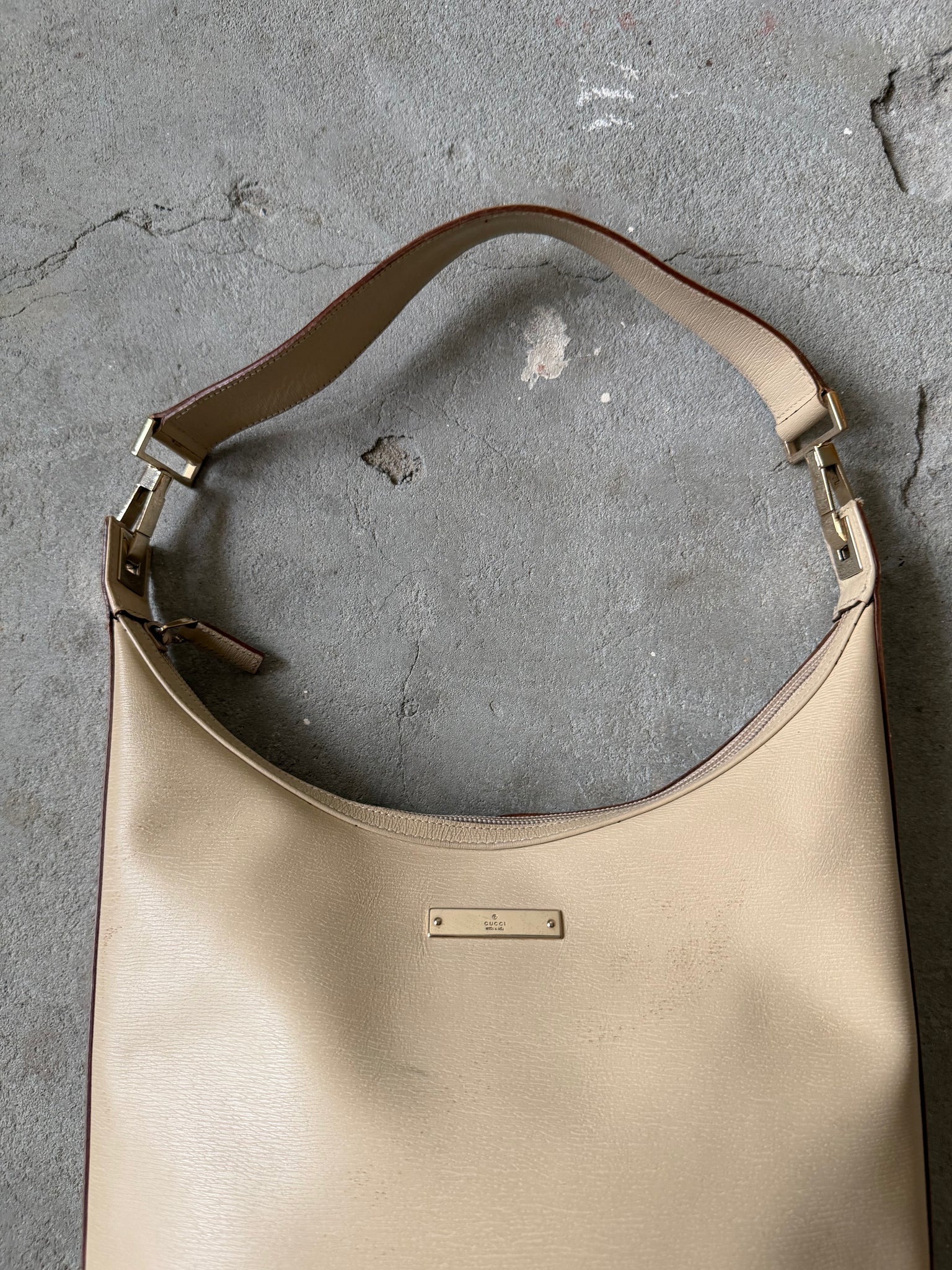 Gucci Hobo Leather Shoulder Bag Cream