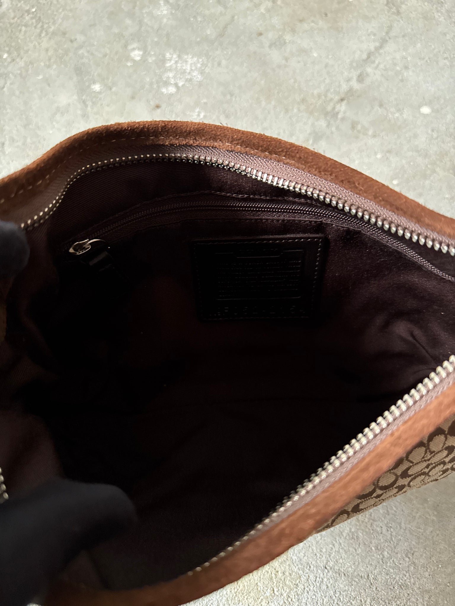 Coach Signature Suede Hobo Shoulder Bag Beige/Brown