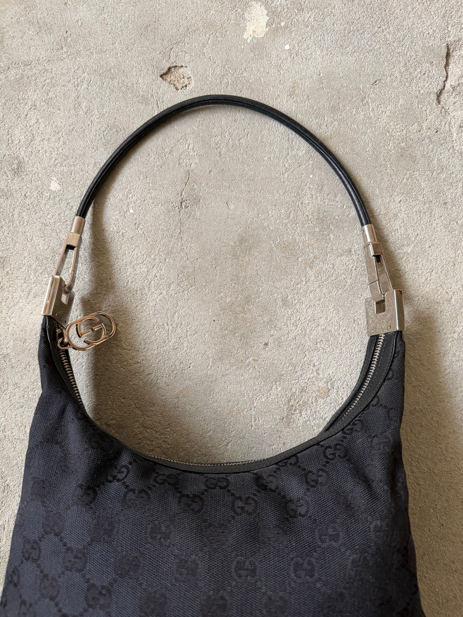 Gucci GG Monogram Hobo Shoulder Bag Black