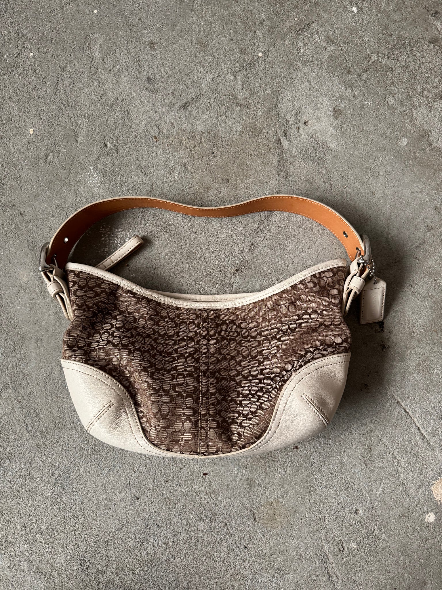 Coach Signature Mini Hobo Shoulder Bag Beige/White