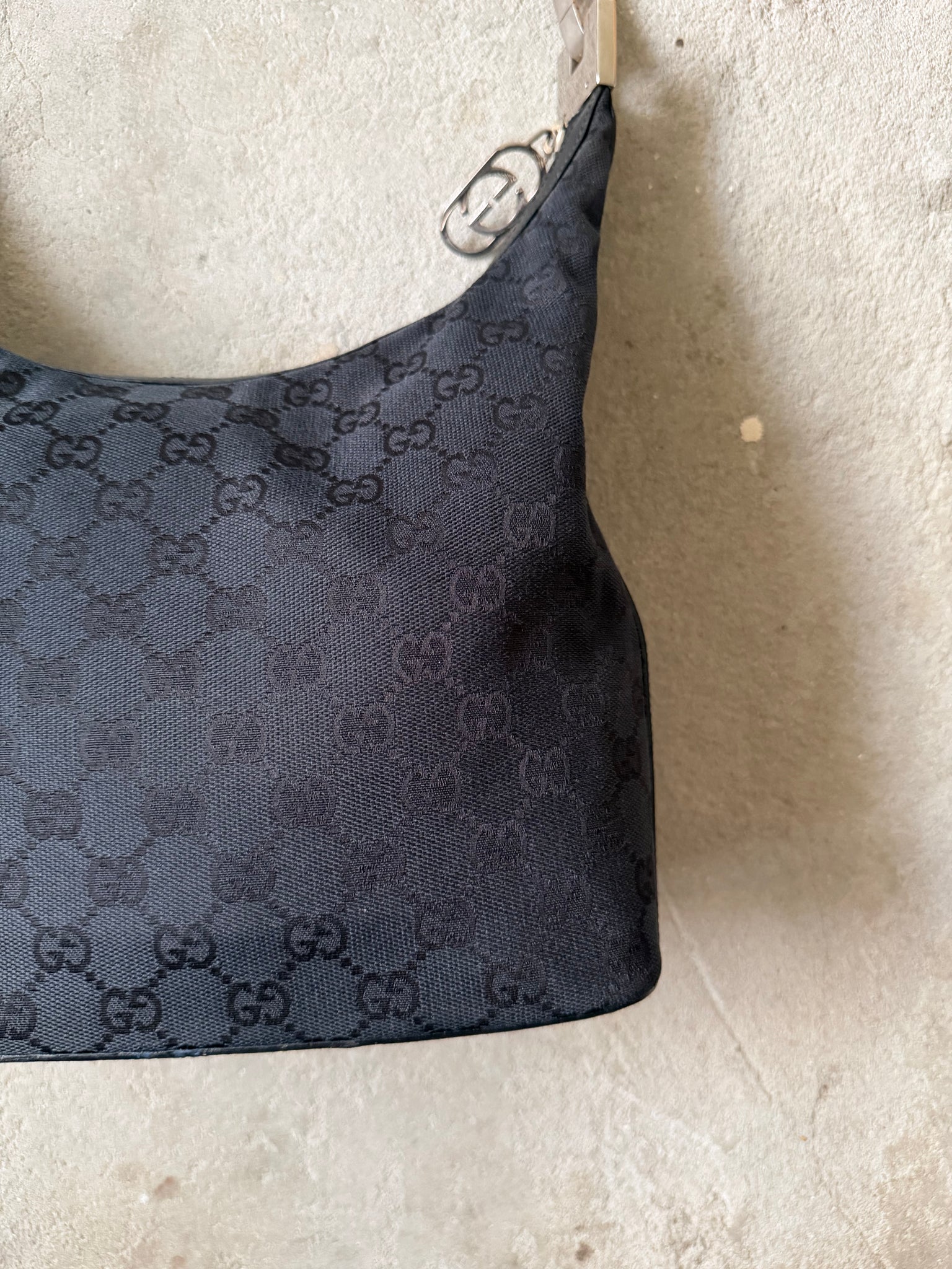 Gucci GG Monogram Hobo Shoulder Bag Black