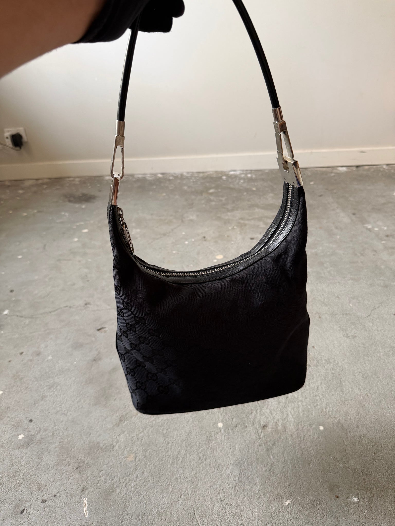 Gucci GG Monogram Hobo Shoulder Bag Black