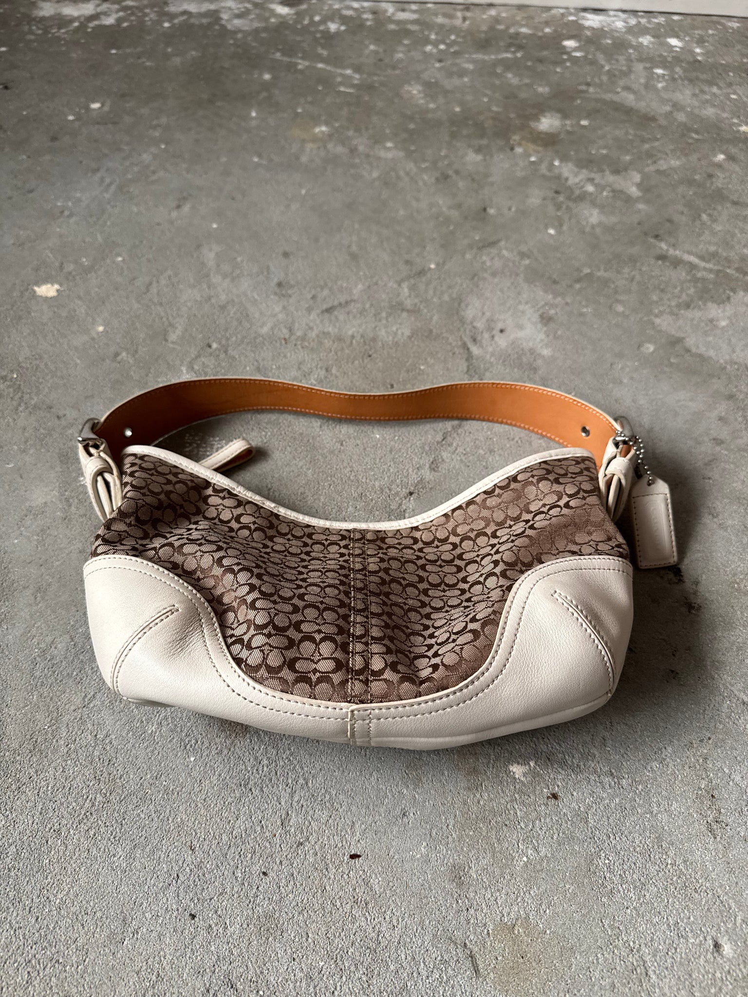 Coach Signature Mini Hobo Shoulder Bag Beige/White