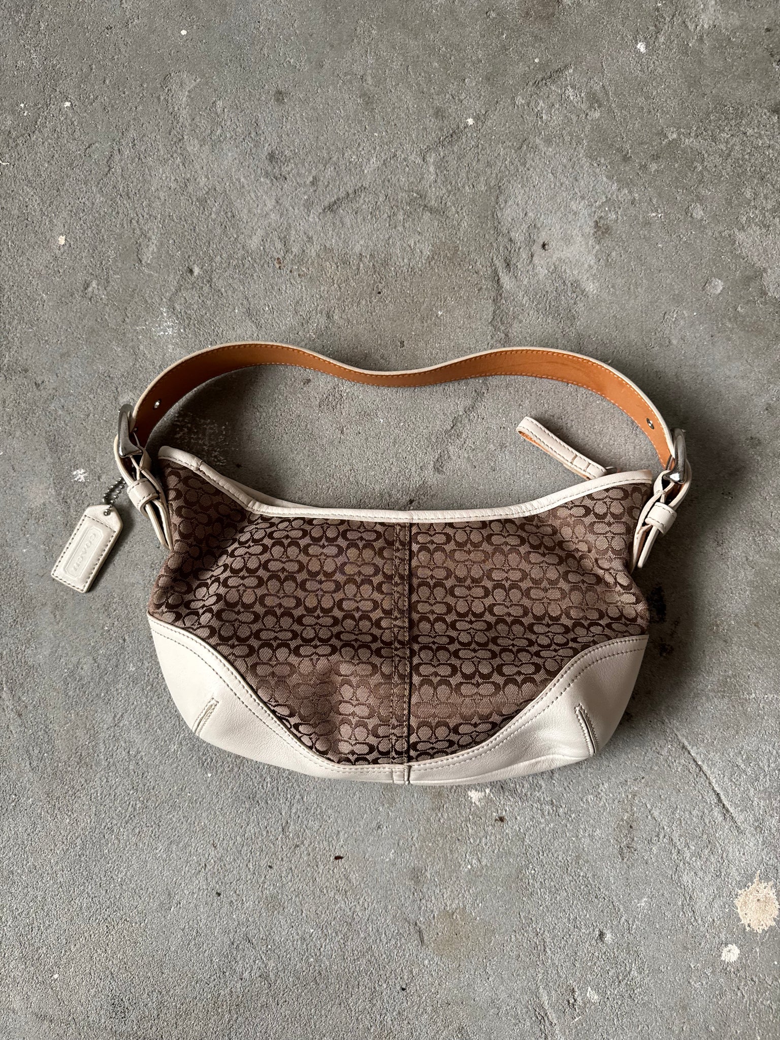 Coach Signature Mini Hobo Shoulder Bag Beige/White