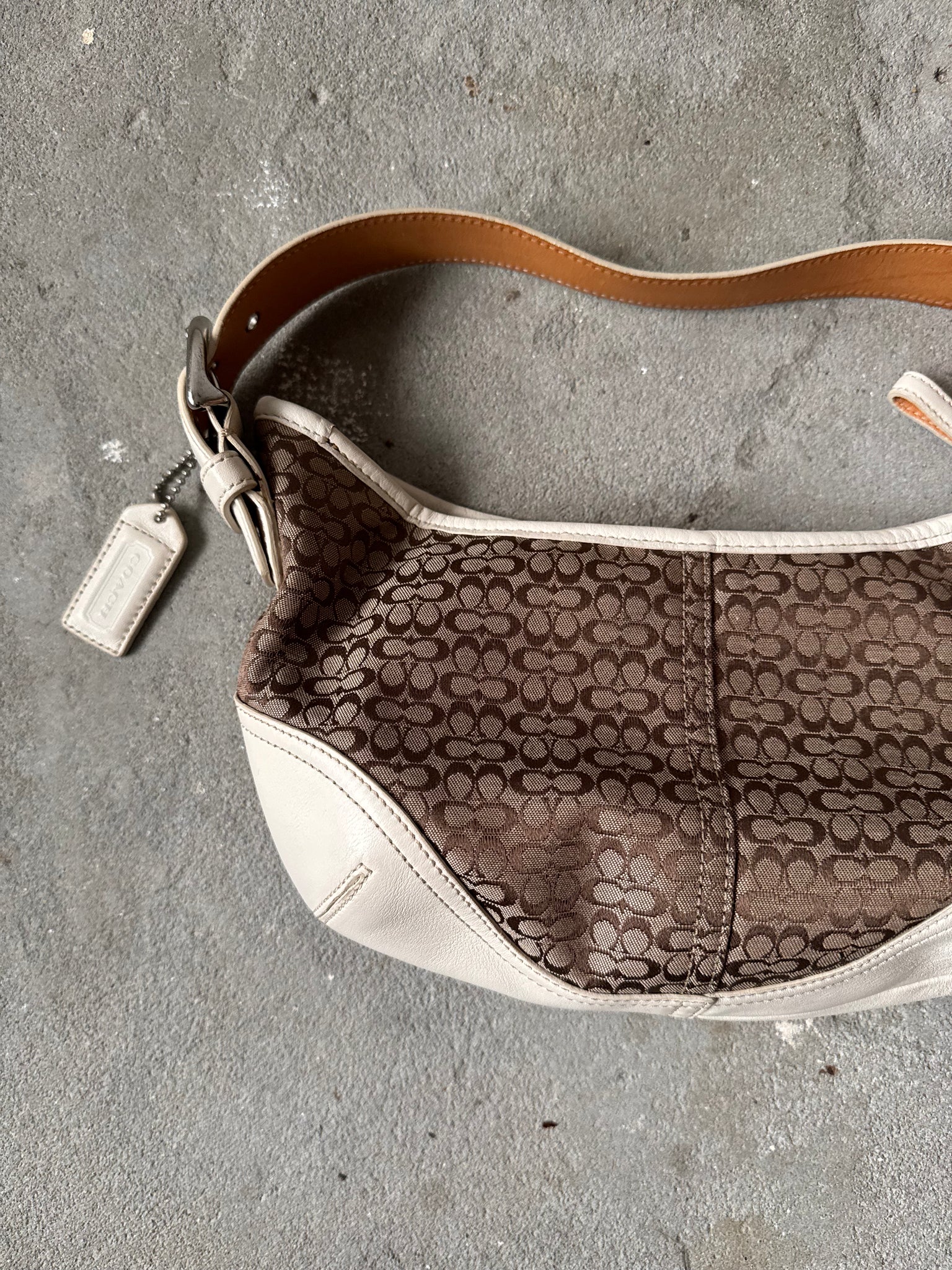 Coach Signature Mini Hobo Shoulder Bag Beige/White