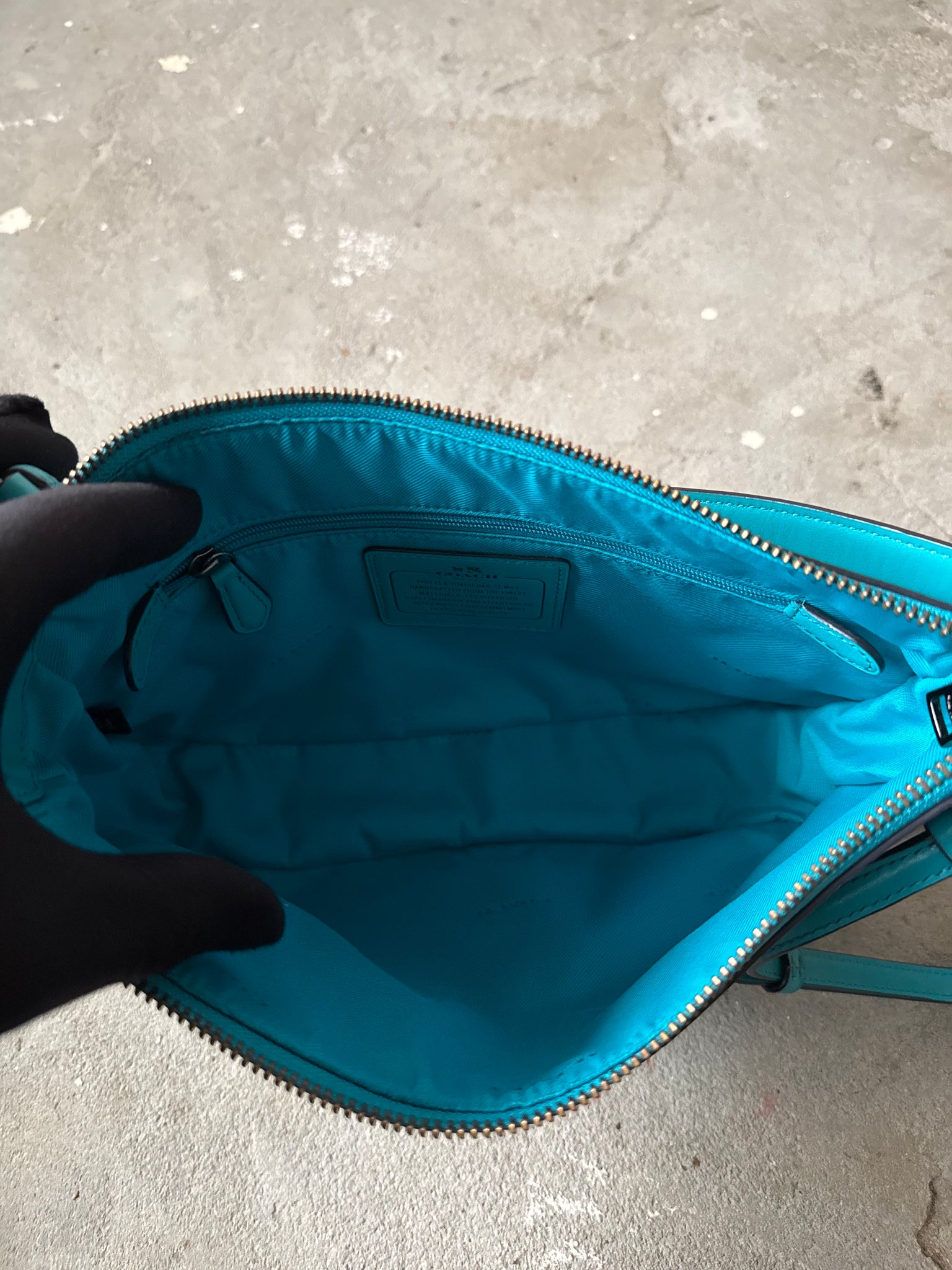 Coach 2Way Chelsea Croc Embossed Leather Shoulder Bag Aqua