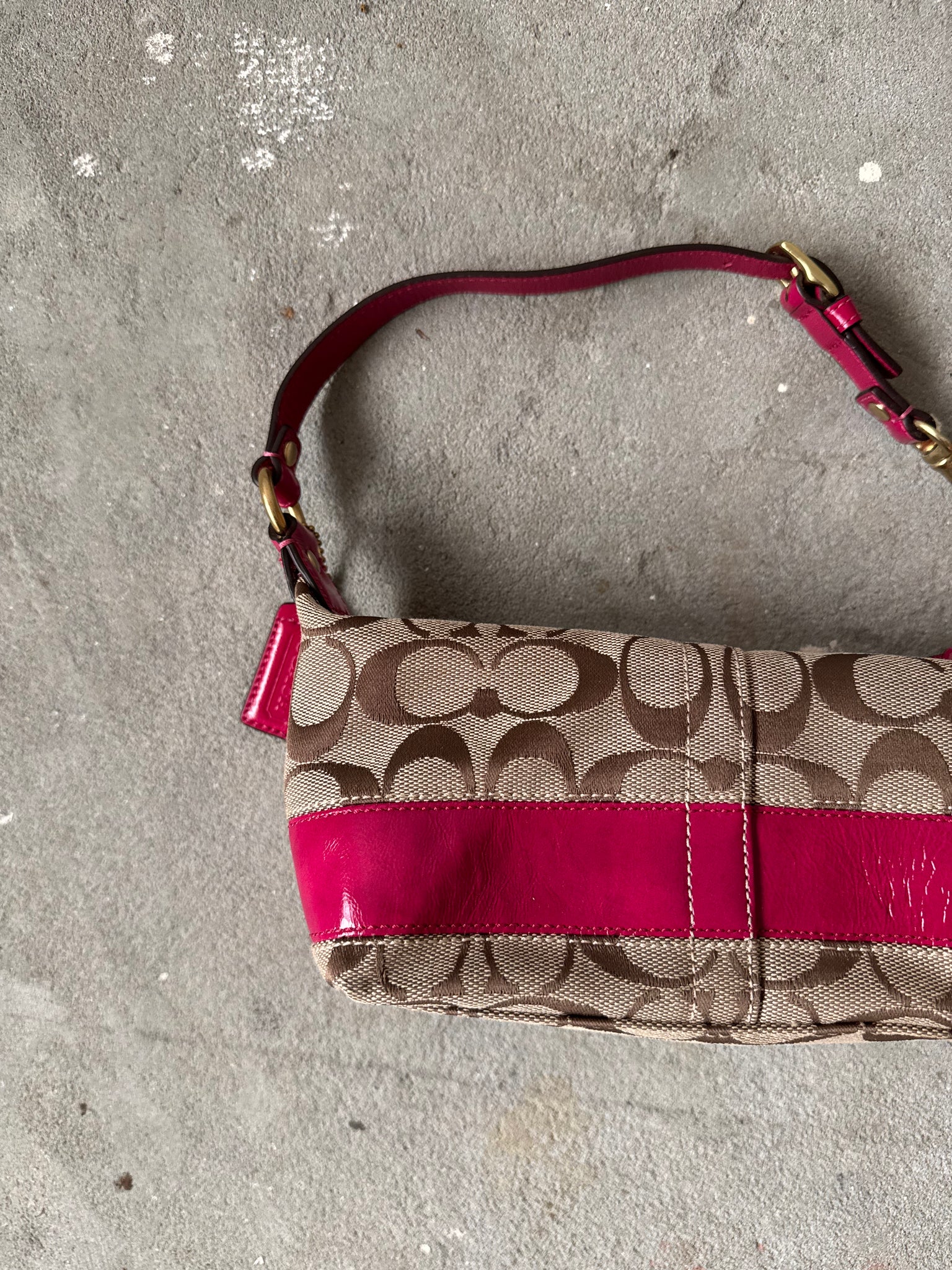 Coach Signature Stripe Mini Hobo ShoulderBag Beige/Pink