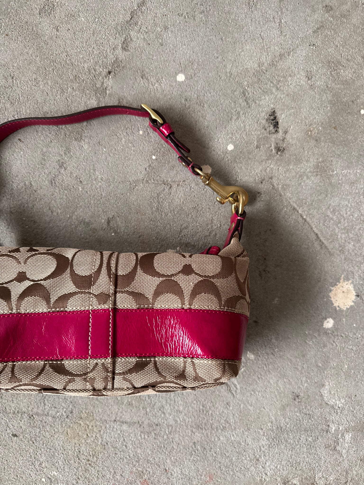 Coach Signature Stripe Mini Hobo ShoulderBag Beige/Pink