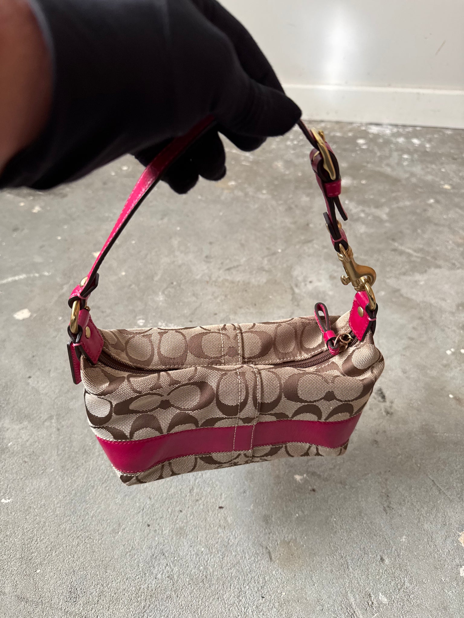 Coach Signature Stripe Mini Hobo ShoulderBag Beige/Pink