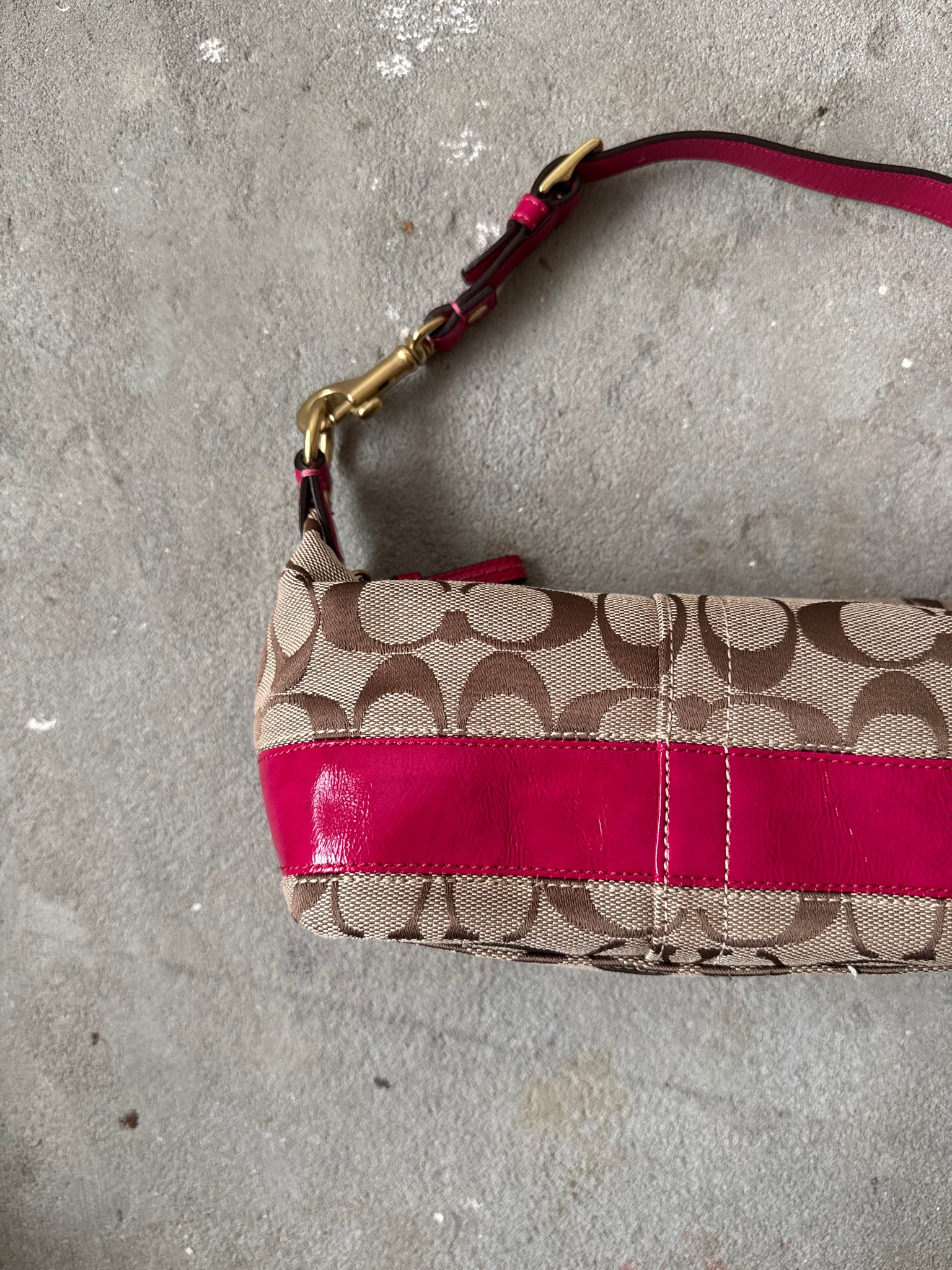 Coach Signature Stripe Mini Hobo ShoulderBag Beige/Pink
