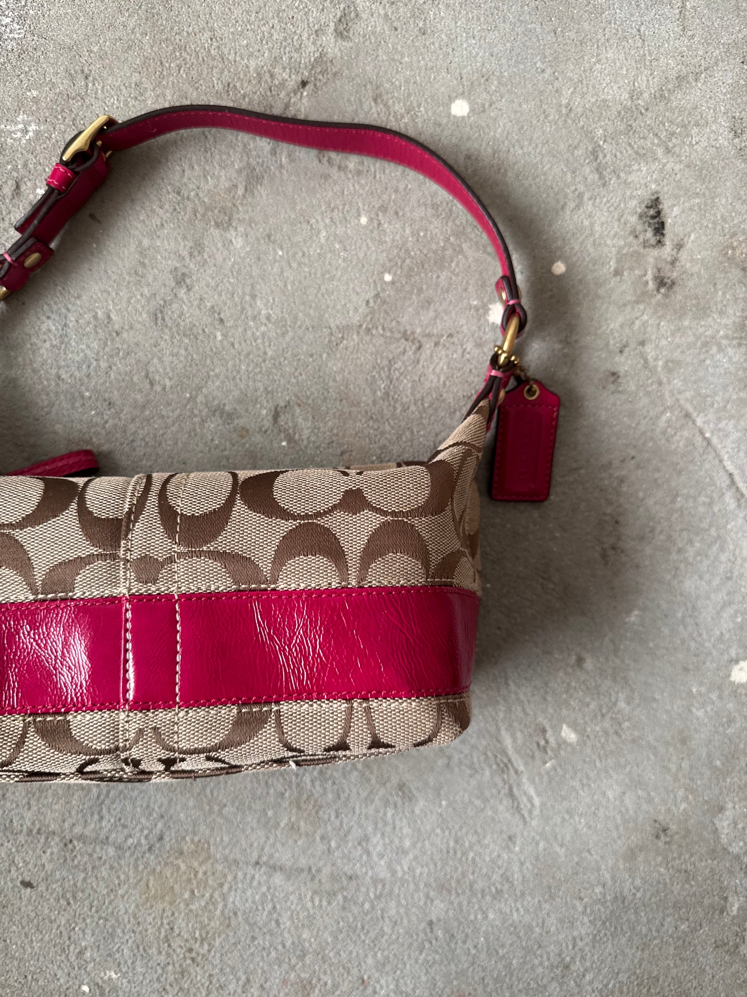 Coach Signature Stripe Mini Hobo ShoulderBag Beige/Pink