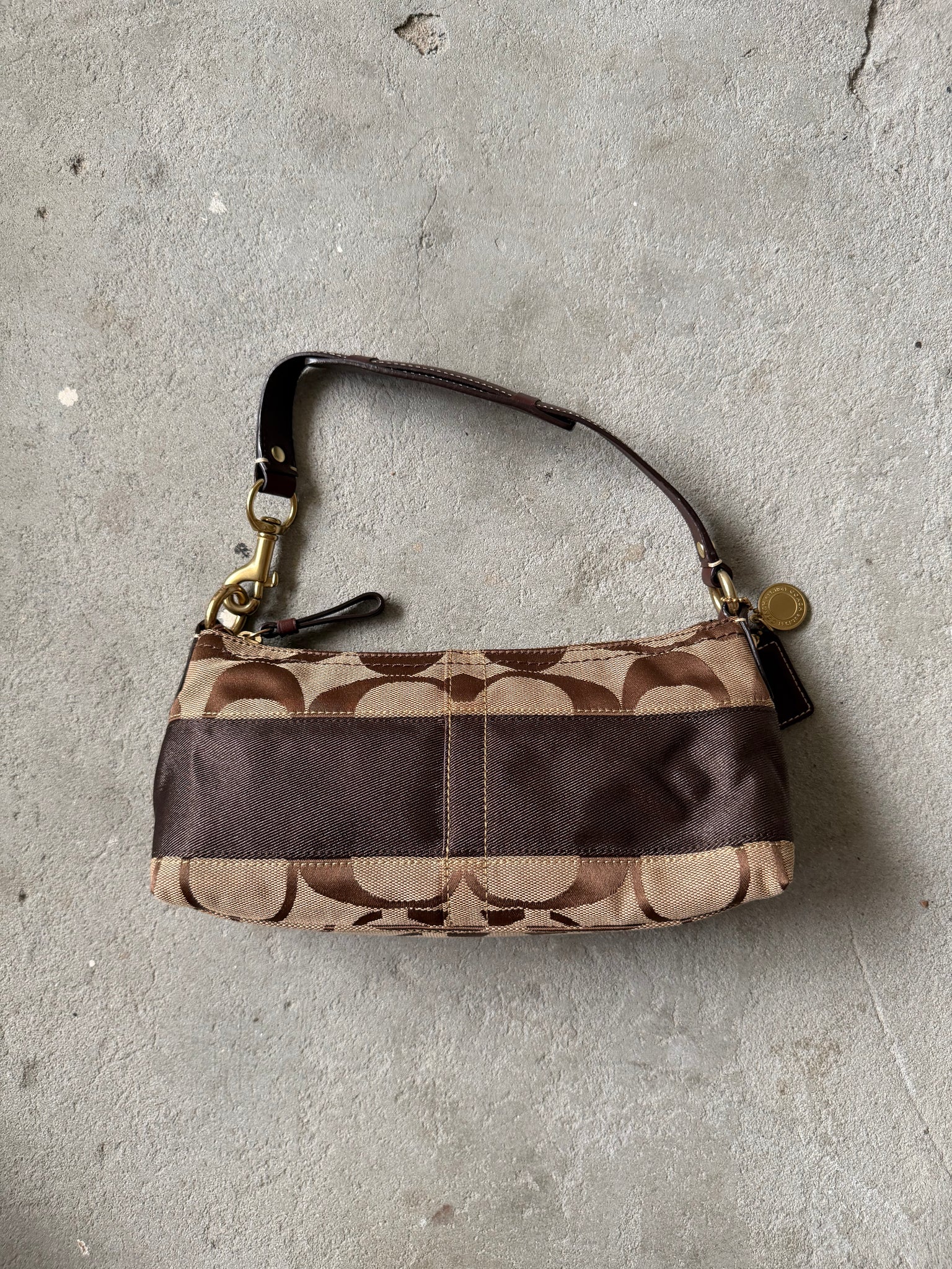 Coach Signature Baguette Stripe Shoulder Bag Beige/Brown