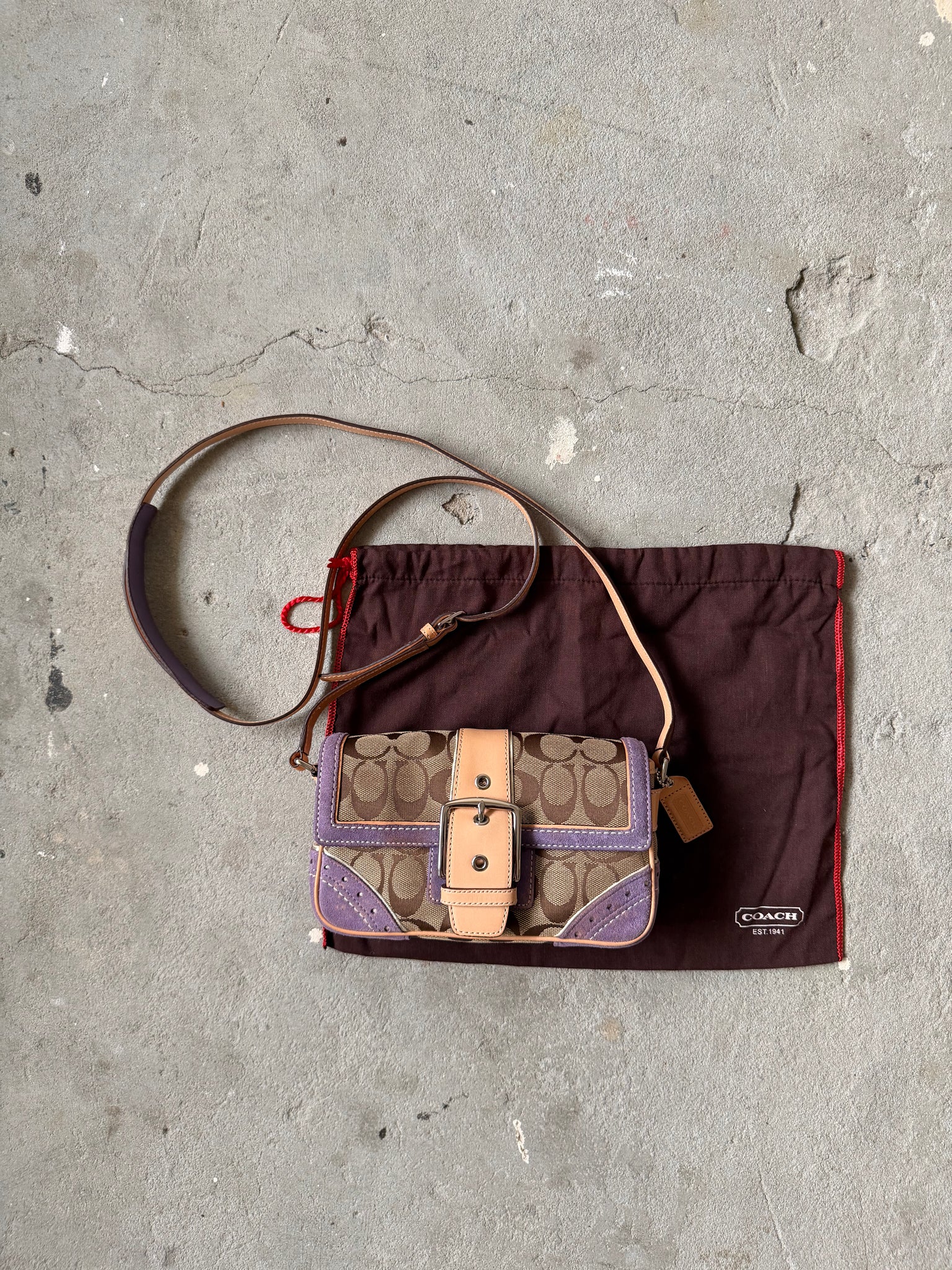 Coach Signature Buckle Soho Crossbody Bag Beige/Purple